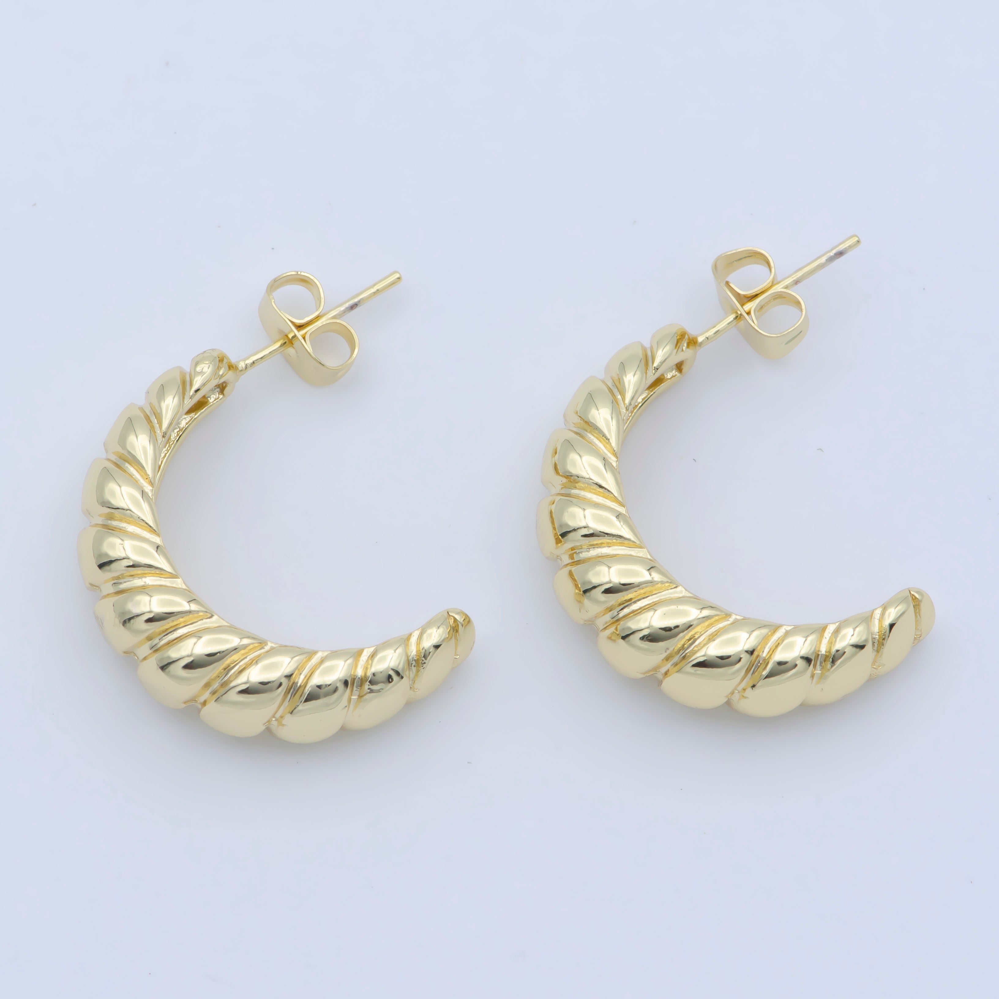 14k Gold Plated Croissant Hoop Earrings, Hypoallergenic Silver Posts Bold Style Women Jewelry - DLUXCA