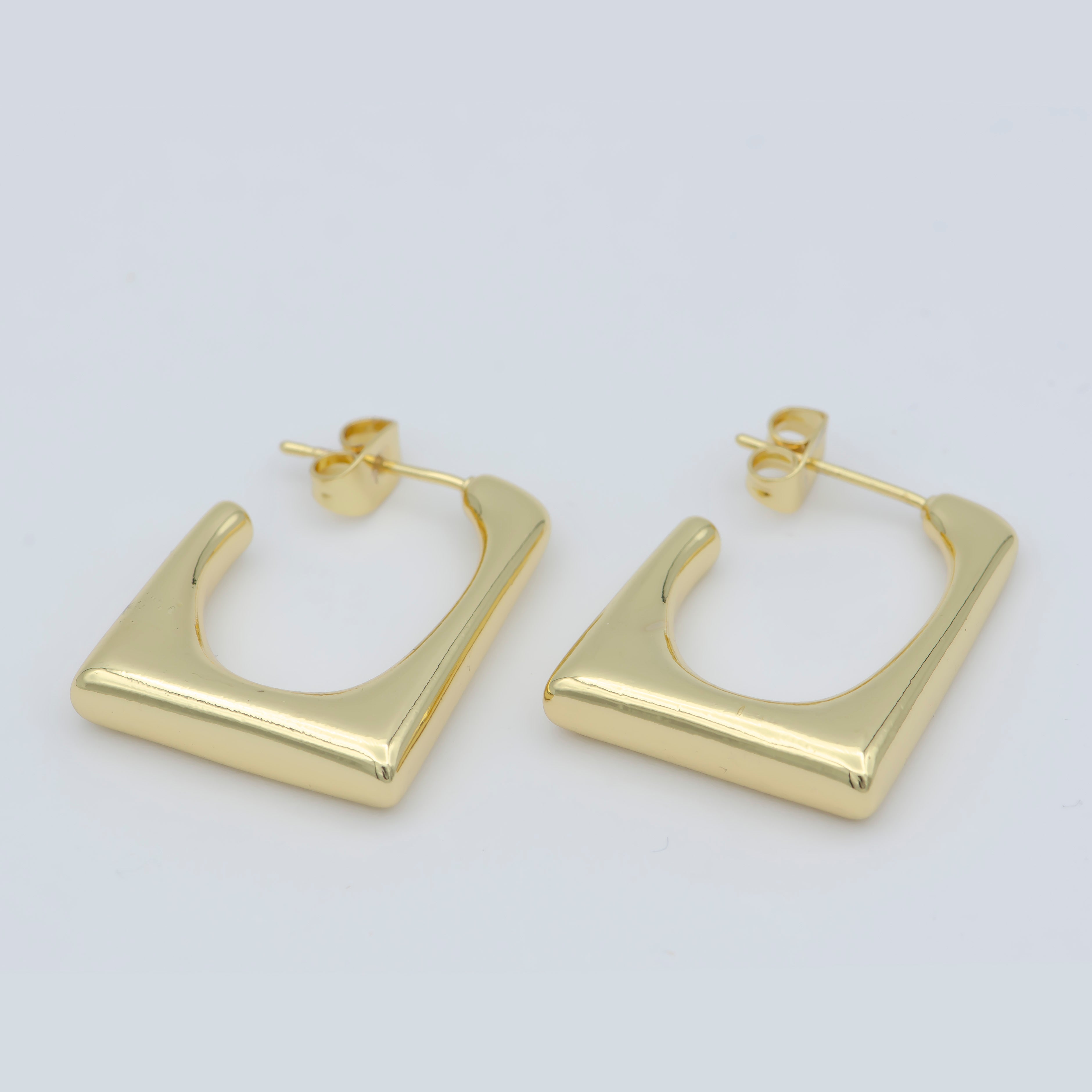 14K GF Dainty Squared Hoops Chunky Gold Hoops,Light Everyday Wear Hoop Earrings,Bold Zoom Hoop Earring Unique Shape Earring P-259 - DLUXCA