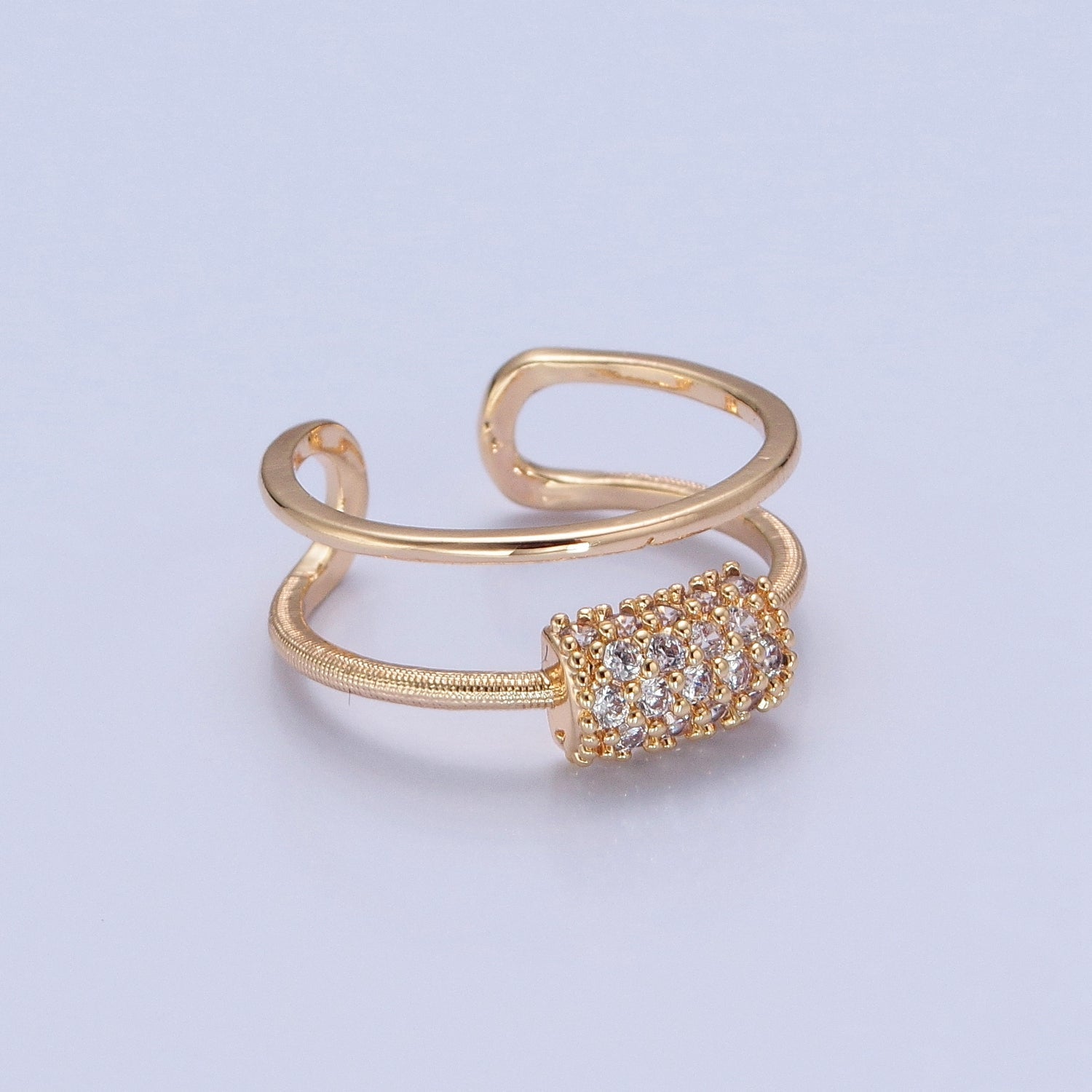 Double Band Ring with Pave Tube For Statement Jewelry Stackable Ring P-271 - DLUXCA