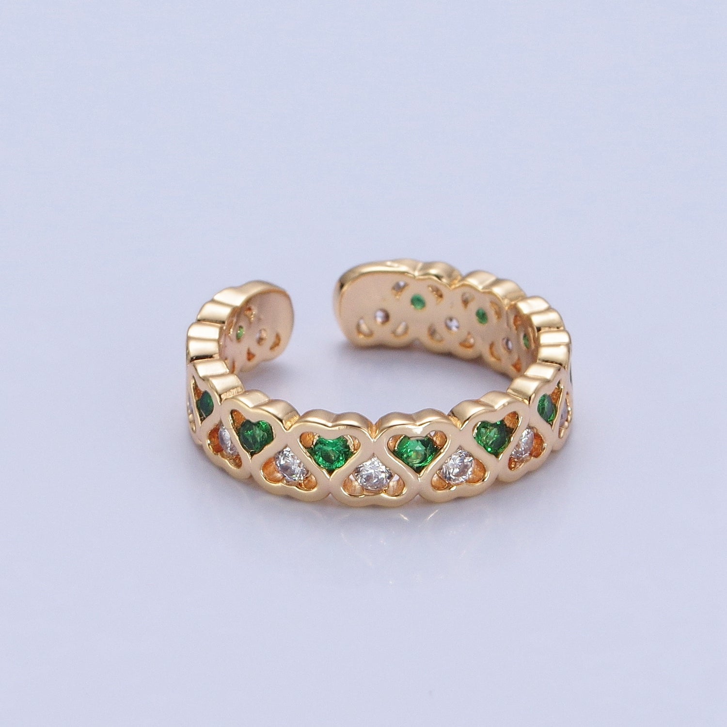 Minimalist Dainty cute CZ rings. Green hearts ring bands. Stacking rings. Gold plated rings P-273 P-274 - DLUXCA