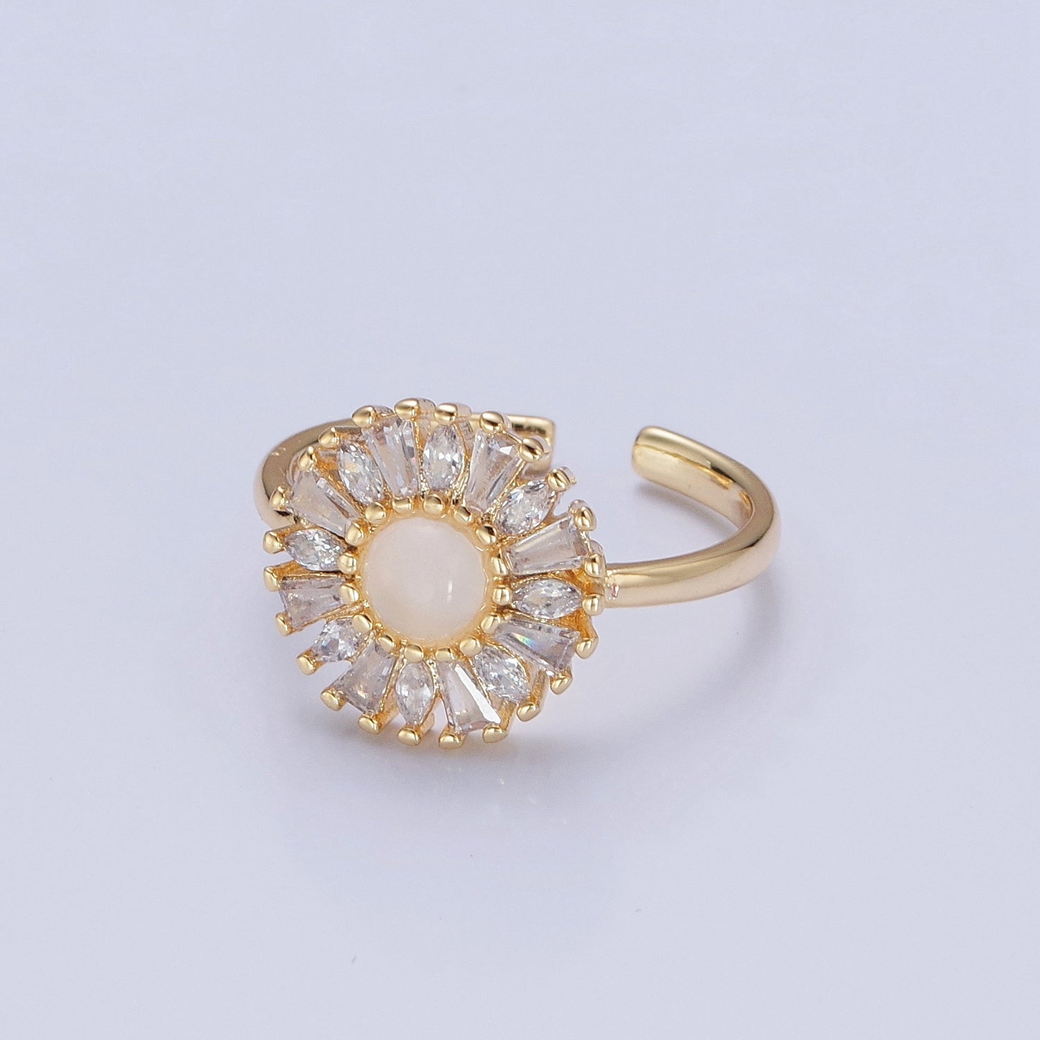 Gold Sun Ring Clear Baguette Ring Celestial Jewelry P-293 - DLUXCA