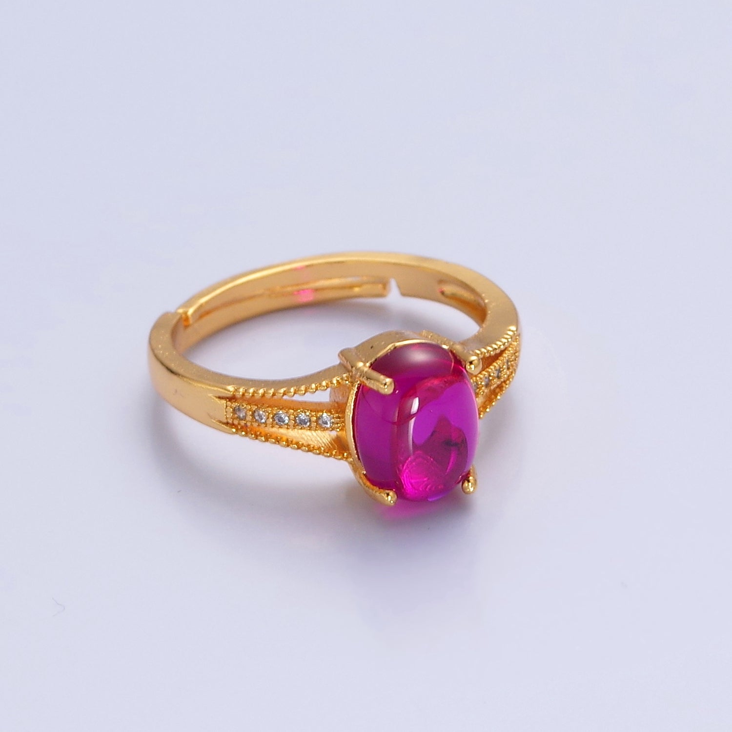 24K Gold Filled Fuchsia Pink Jade with Micro Pave CZ Band, P-310 - DLUXCA