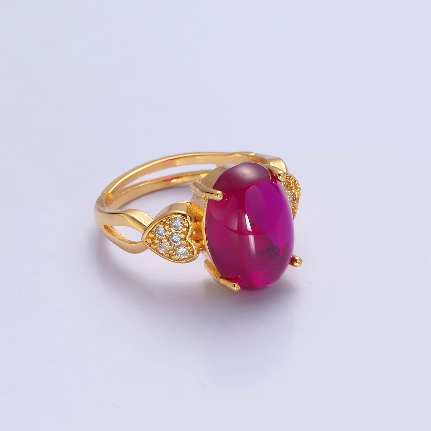 Micro Pave CZ Heart Fuchsia Pink Jade Ring, P312 - DLUXCA