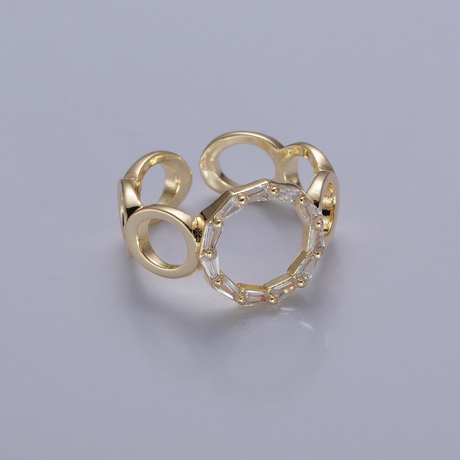 Open Circle Baguette Ring Gold Romantic Circle Ring, Geometric Ring O Ring Minimalist Jewelry P-314 - DLUXCA