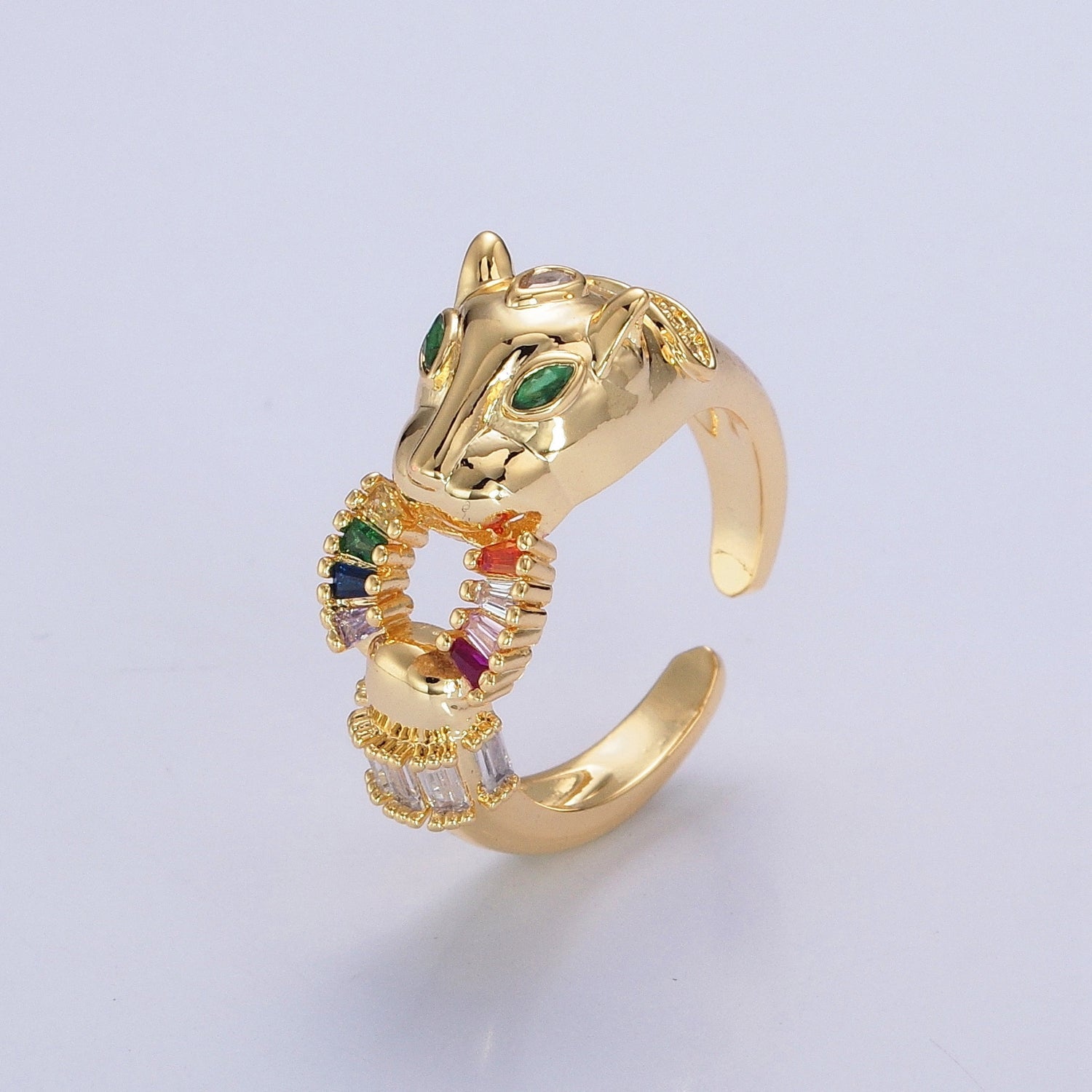 24K Gold Filled Panther Ring with Multicolor Cubic Zirconia P329 - DLUXCA