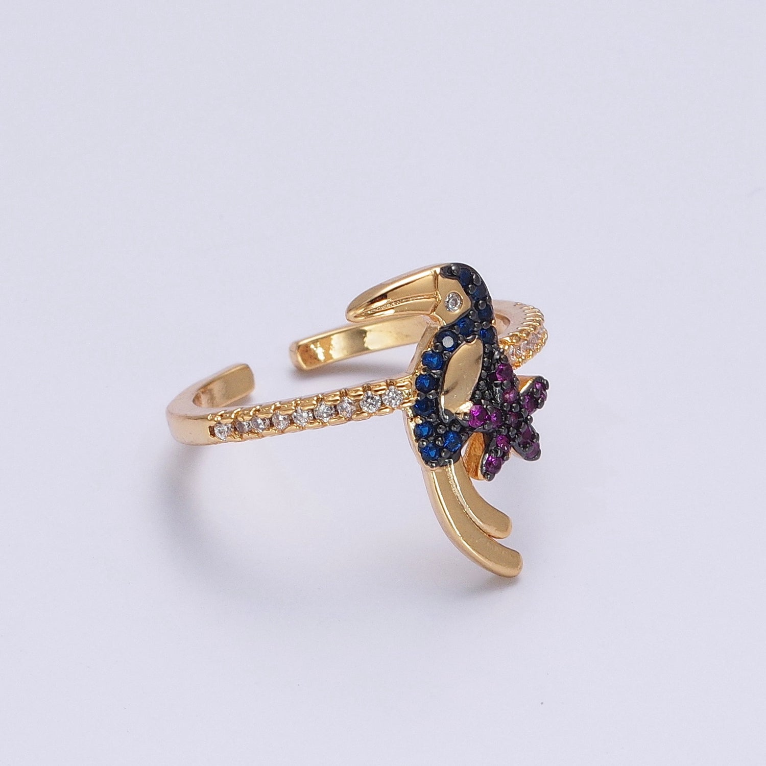 24K Gold Filled Forest Jungle Bird Animal Adjustable Ring P332 - DLUXCA