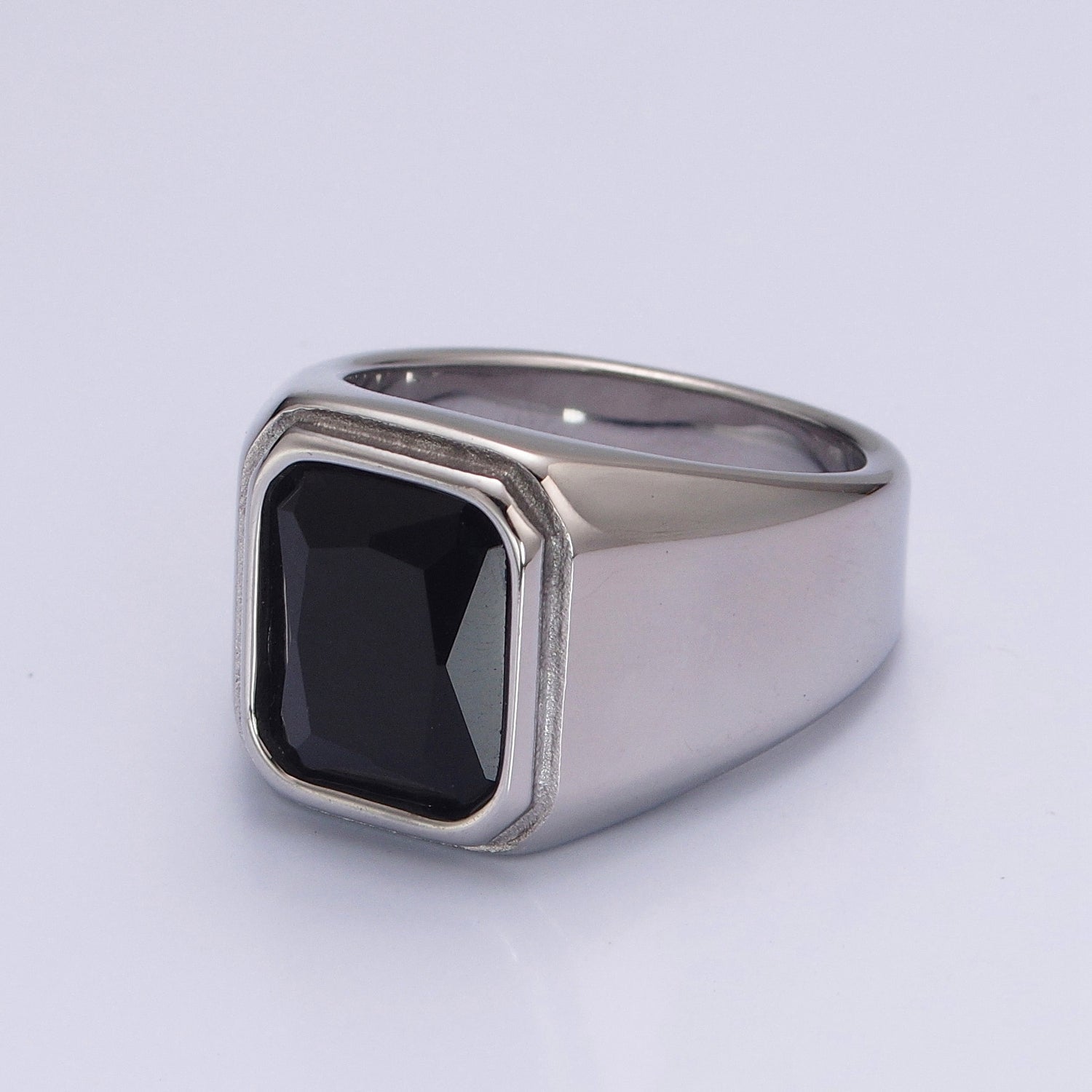 Stainless Steel Signet Rings for Men Black Silver Simple Square CZ Solid Polished Biker Band Pinky Thumb Ring P-352 P-353 - DLUXCA