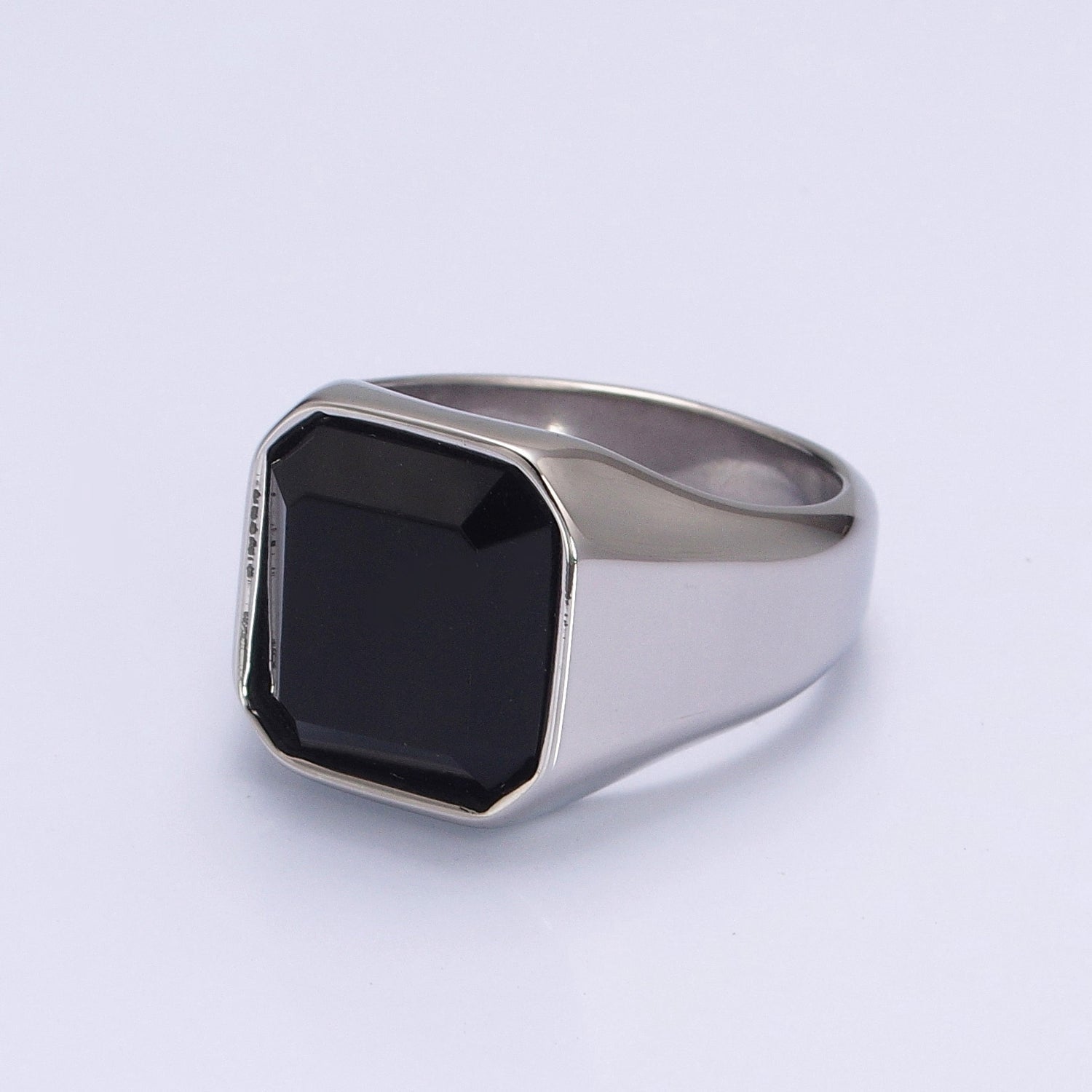 Polished Black CZ Cubic Zirconia Stainless Steel Ring in Gold & Silver - DLUXCA