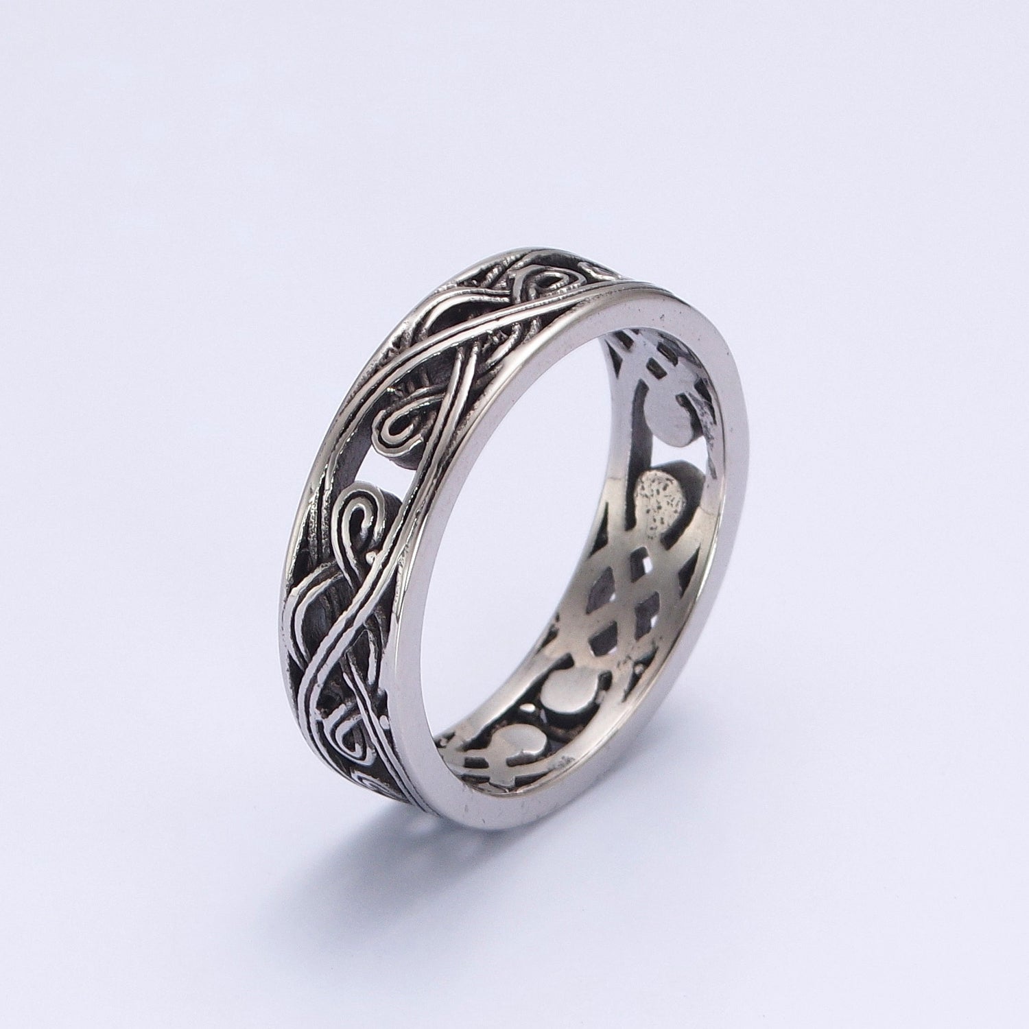 Stainless Steel Celtic Knot Chain Silver Band Biker Ring P-370 - DLUXCA