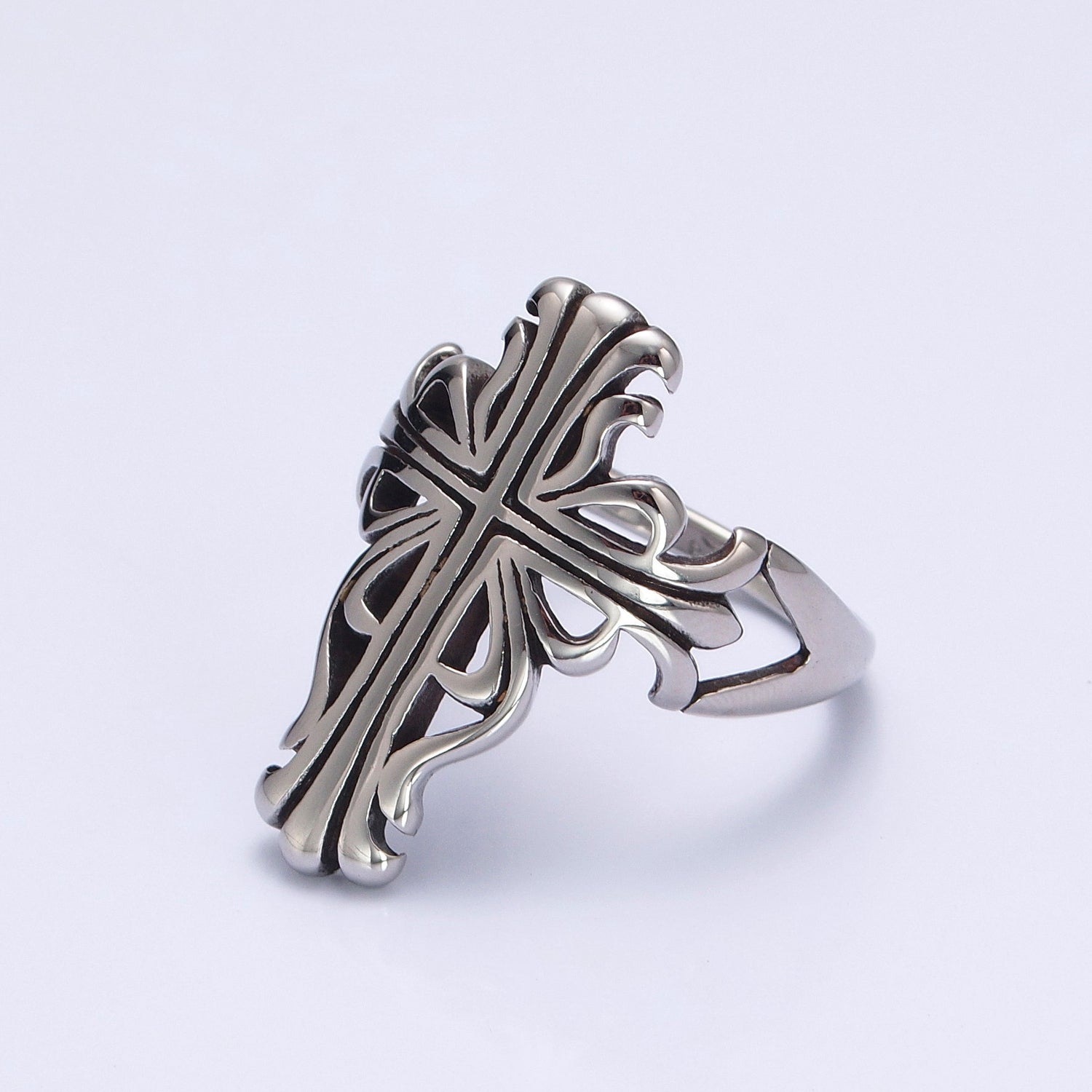 Rustic Cross Ring for Men Stainless Steel Ring Victorian Cross Inspired Chunky Ring P-380 P-381 - DLUXCA