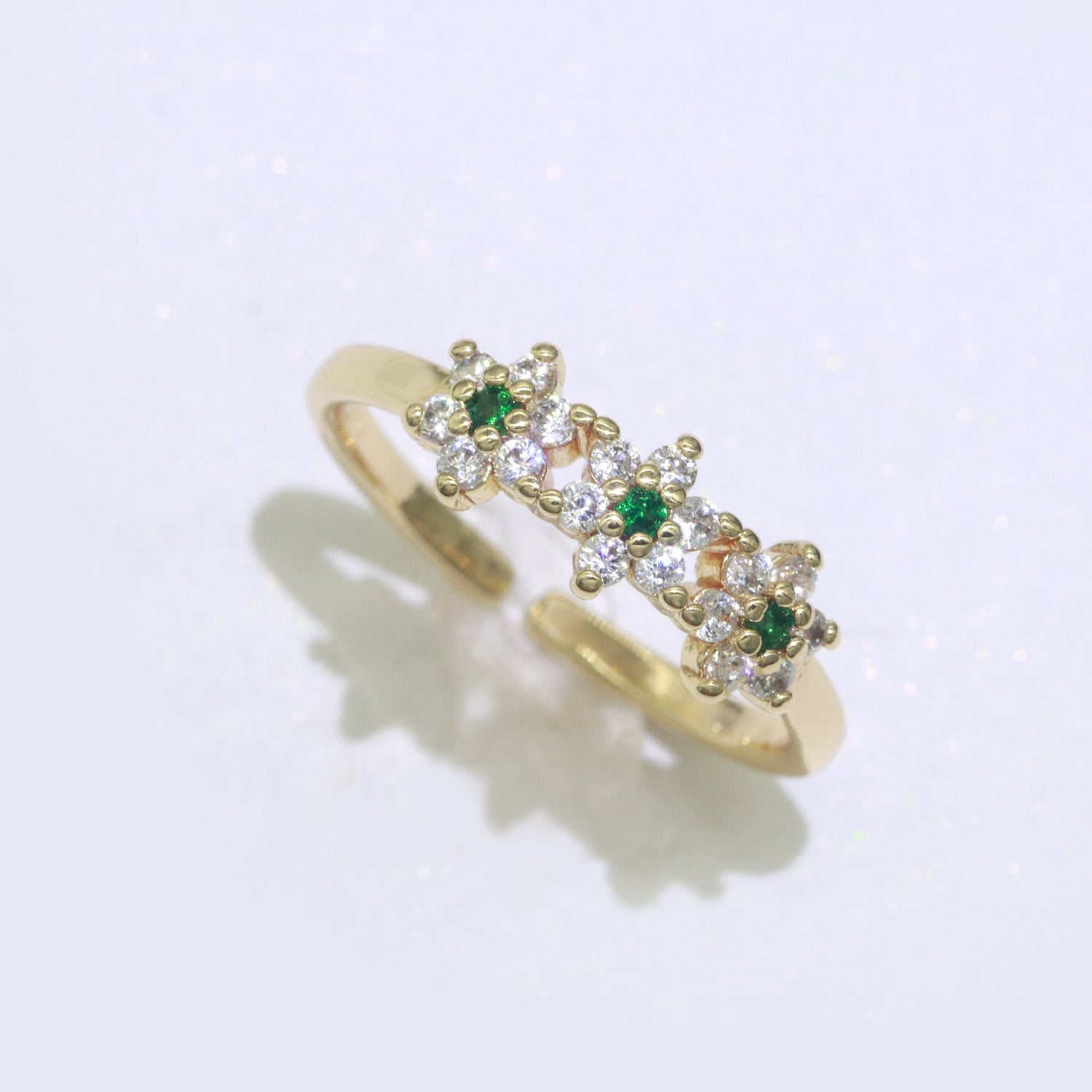 Dainty Flower Ring Open Adjustable Ring Cubic Zirconia Clear/Green/Red Cz Stone - DLUXCA