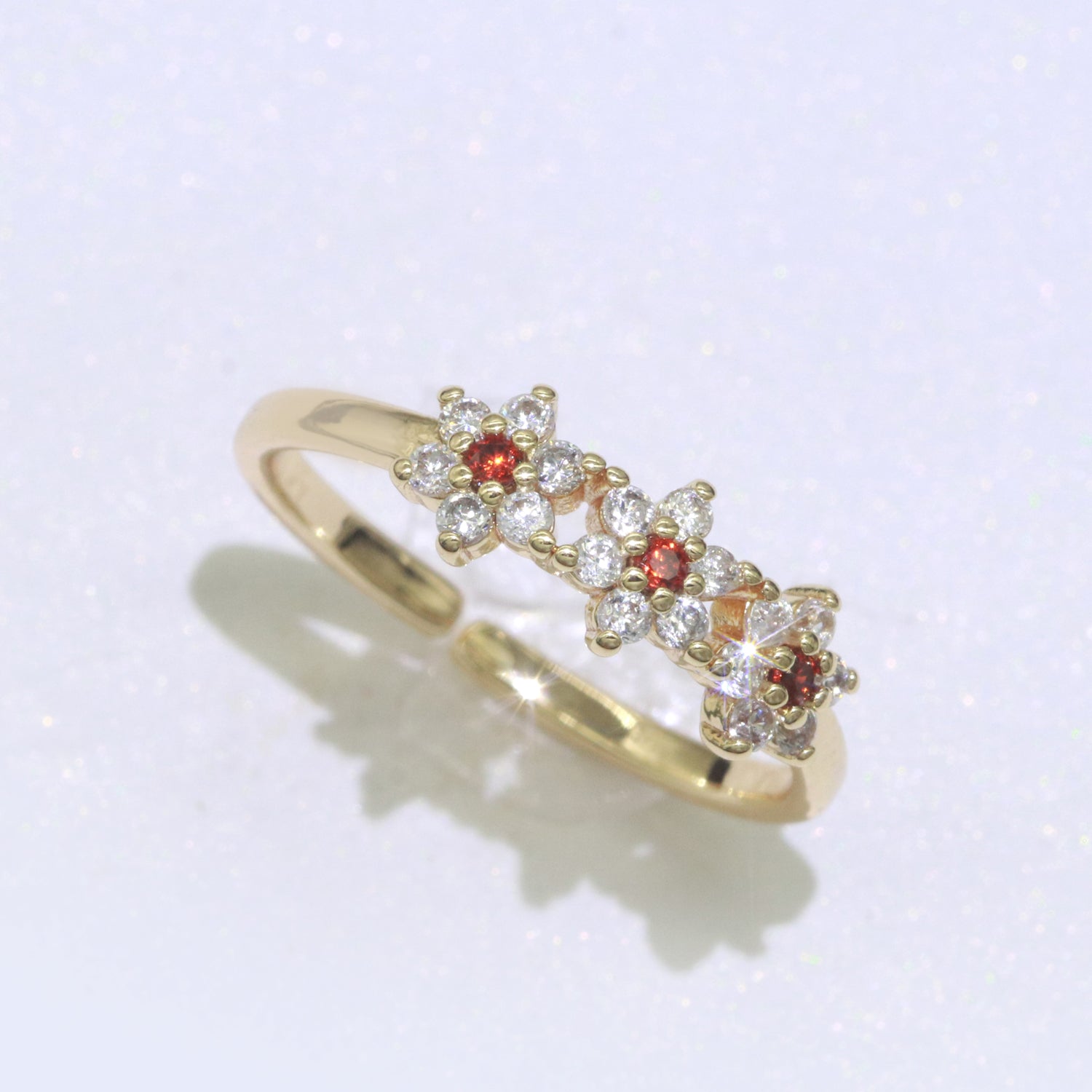 Dainty Flower Ring Open Adjustable Ring Cubic Zirconia Clear/Green/Red Cz Stone - DLUXCA