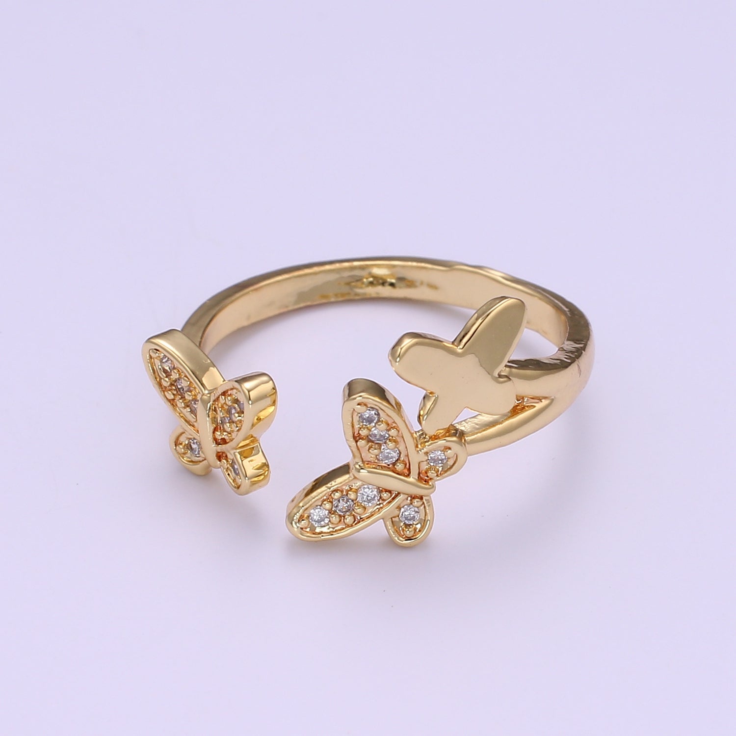 Dainty Mariposa Ring with Gold Cz Butterfly Open Adjustable Ring - DLUXCA