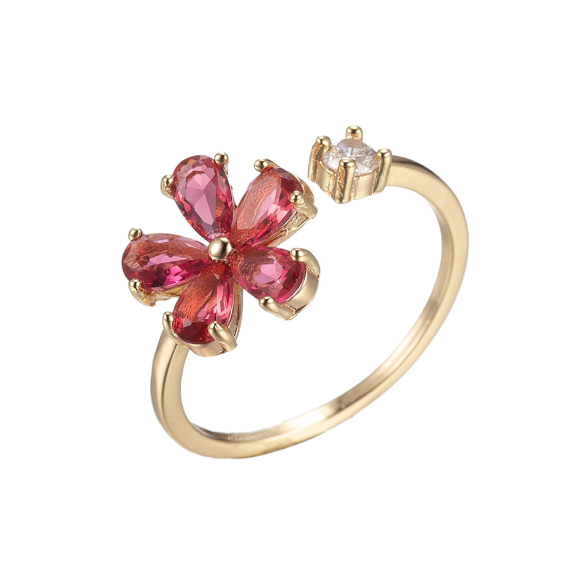 Daisy Flower Ring Micro Pave Adjustable Gold Open Ring - DLUXCA