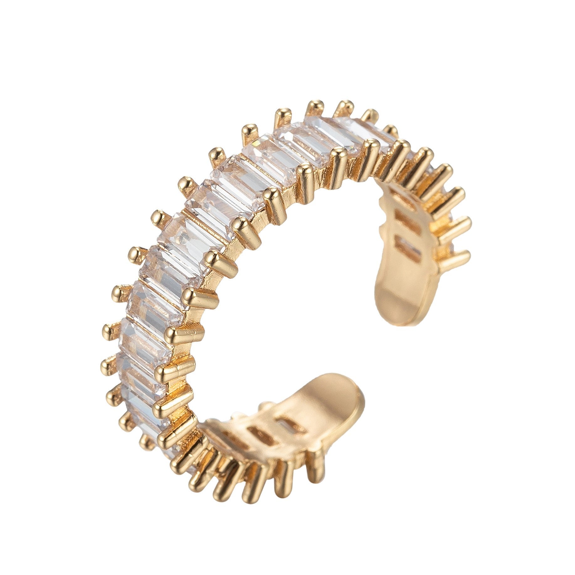 Baguette ring Open ring Gold band Crystal Ring - DLUXCA