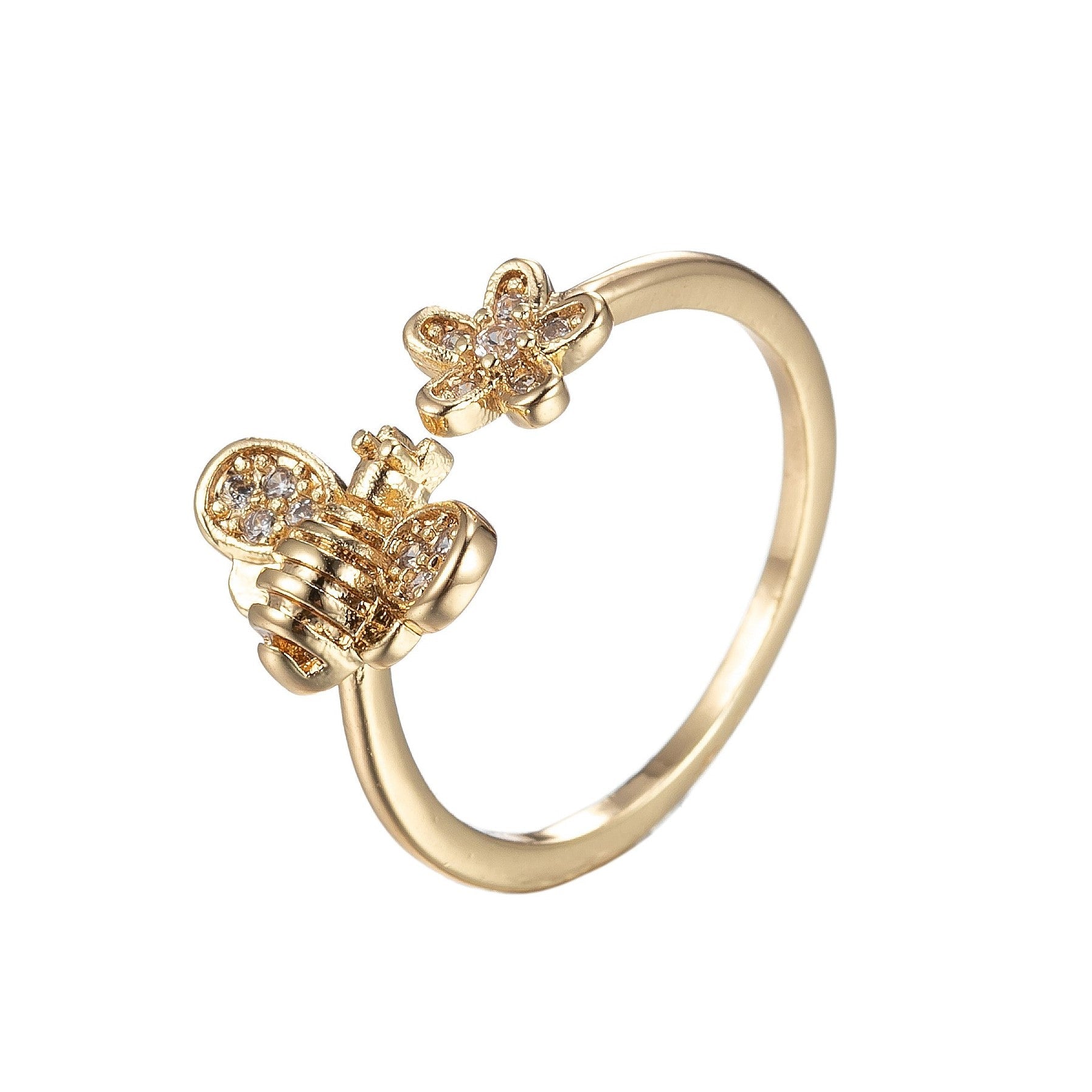 Gold Bee Ring Adjustable Open Ring - DLUXCA