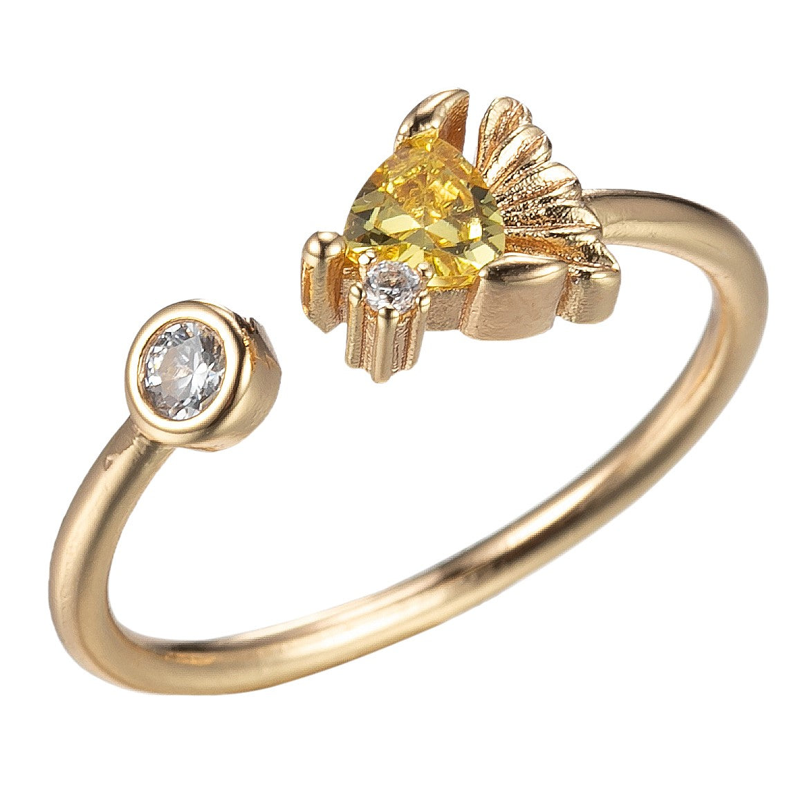 Dainty Yellow Cubic Ring Gold Band Open Adjustable Ring - DLUXCA