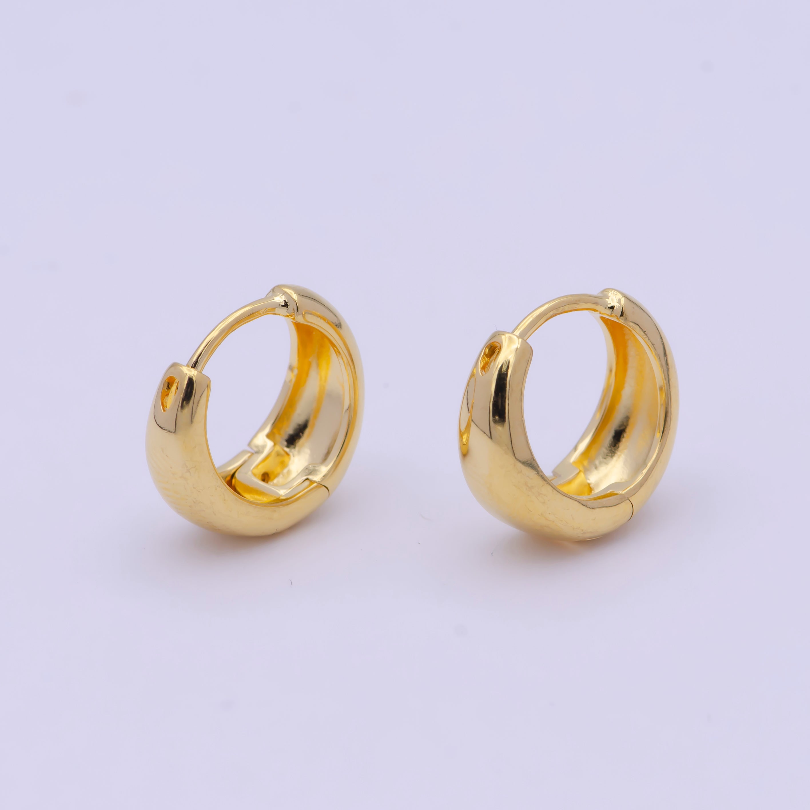 24K Gold Filled 15mm Dome Minimalist Huggie Hoop Earrings | Q010 - DLUXCA