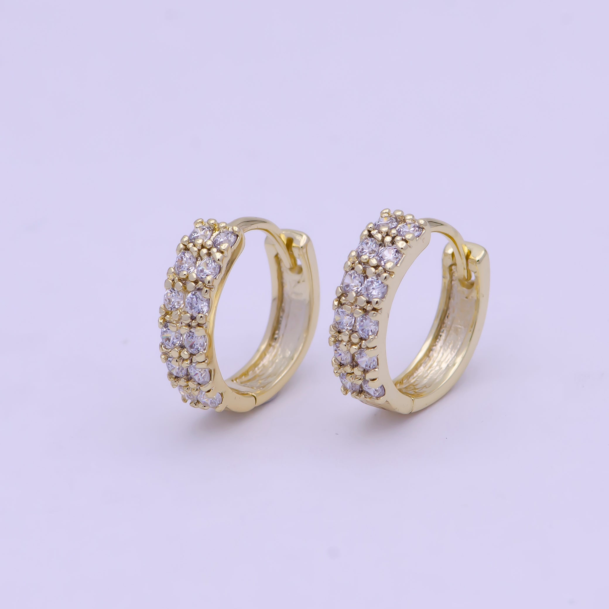 14K Gold Filled Double Micro Paved CZ 11.5mm Huggie Cartilage Hoops Earrings | Q022 - DLUXCA