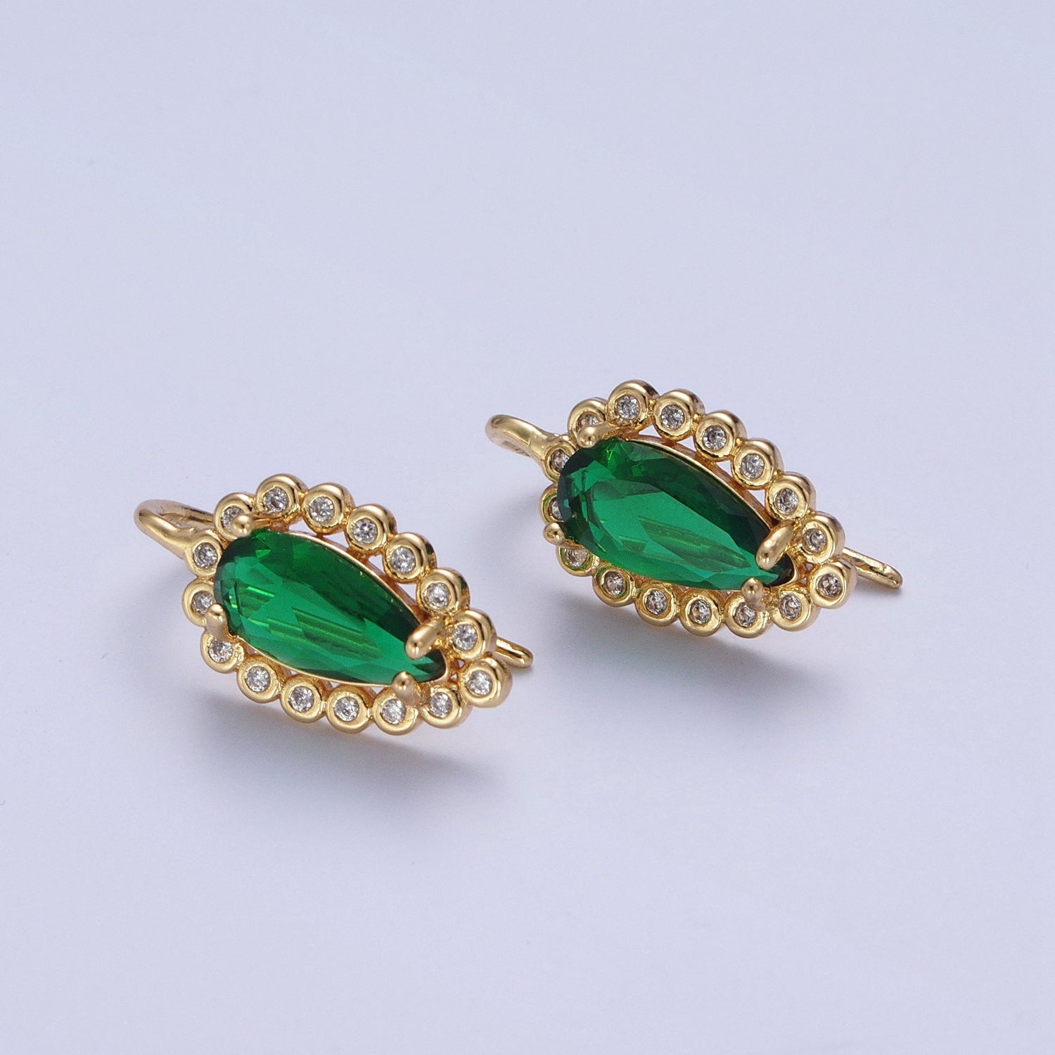 24K Gold Filled Green Teardrop Cubic Zirconia Hook Earrings Q-030 - DLUXCA