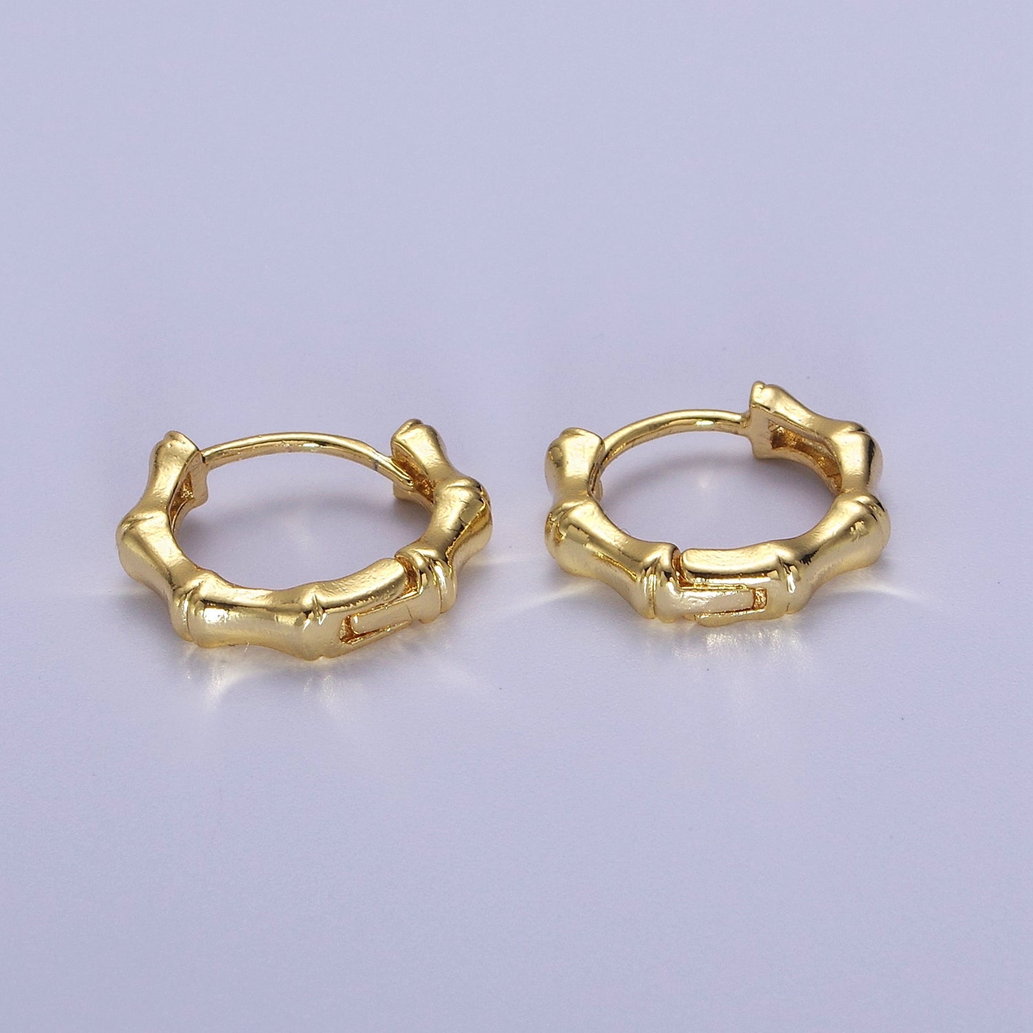 15mm Gold Bamboo Hoop Earring for Everyday Jewelry Q-83 - DLUXCA