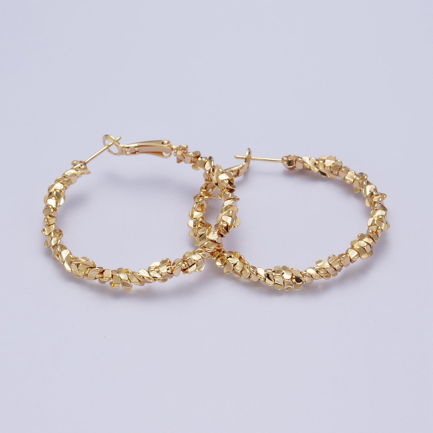 16K Gold Filled Textured Abstract C Shaped Latch Hoops | Q343 - DLUXCA