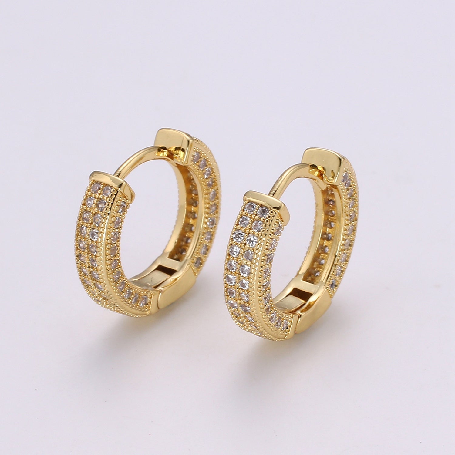 24K Gold Filled CZ Hoop Earring, Micro Pave Cartilage Huggie Hoop Earring, Lever back Earring, Hypoallergenic - DLUXCA