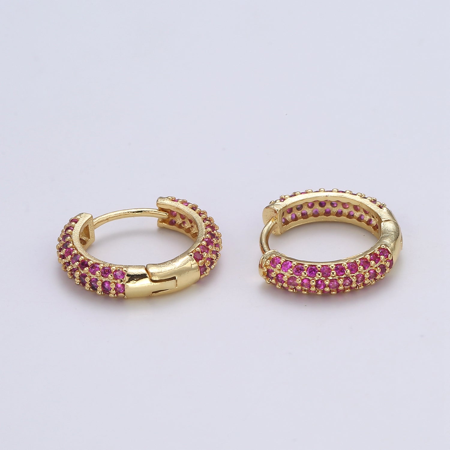 1 pair Hoops - Black, Blue, Clear, Red, Green, Multi-color Zirconia or Teal Gold CZ earrings - 24K Gold Huggie hoops EARRING-1412 - 1418 - DLUXCA