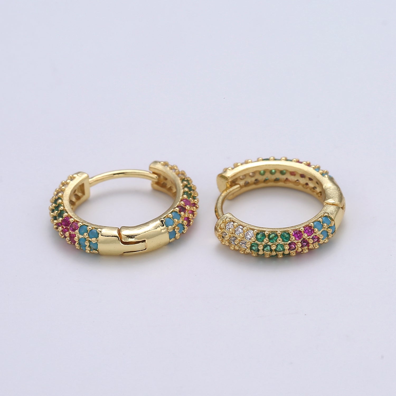 1 pair Hoops - Black, Blue, Clear, Red, Green, Multi-color Zirconia or Teal Gold CZ earrings - 24K Gold Huggie hoops EARRING-1412 - 1418 - DLUXCA