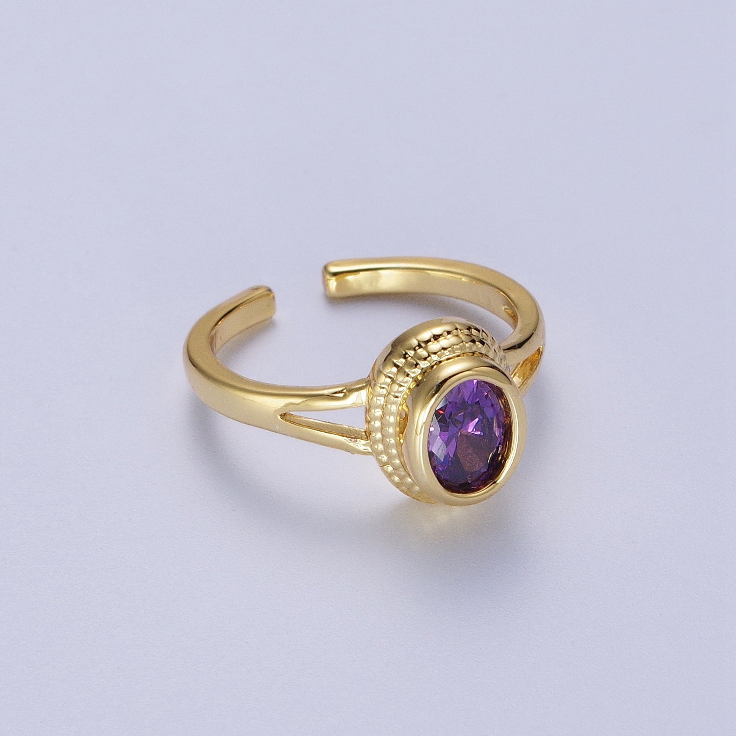 Vintage Gold Ring Amethyst Purple CZ Ring Open Adjustable Jewelry R-207 - DLUXCA