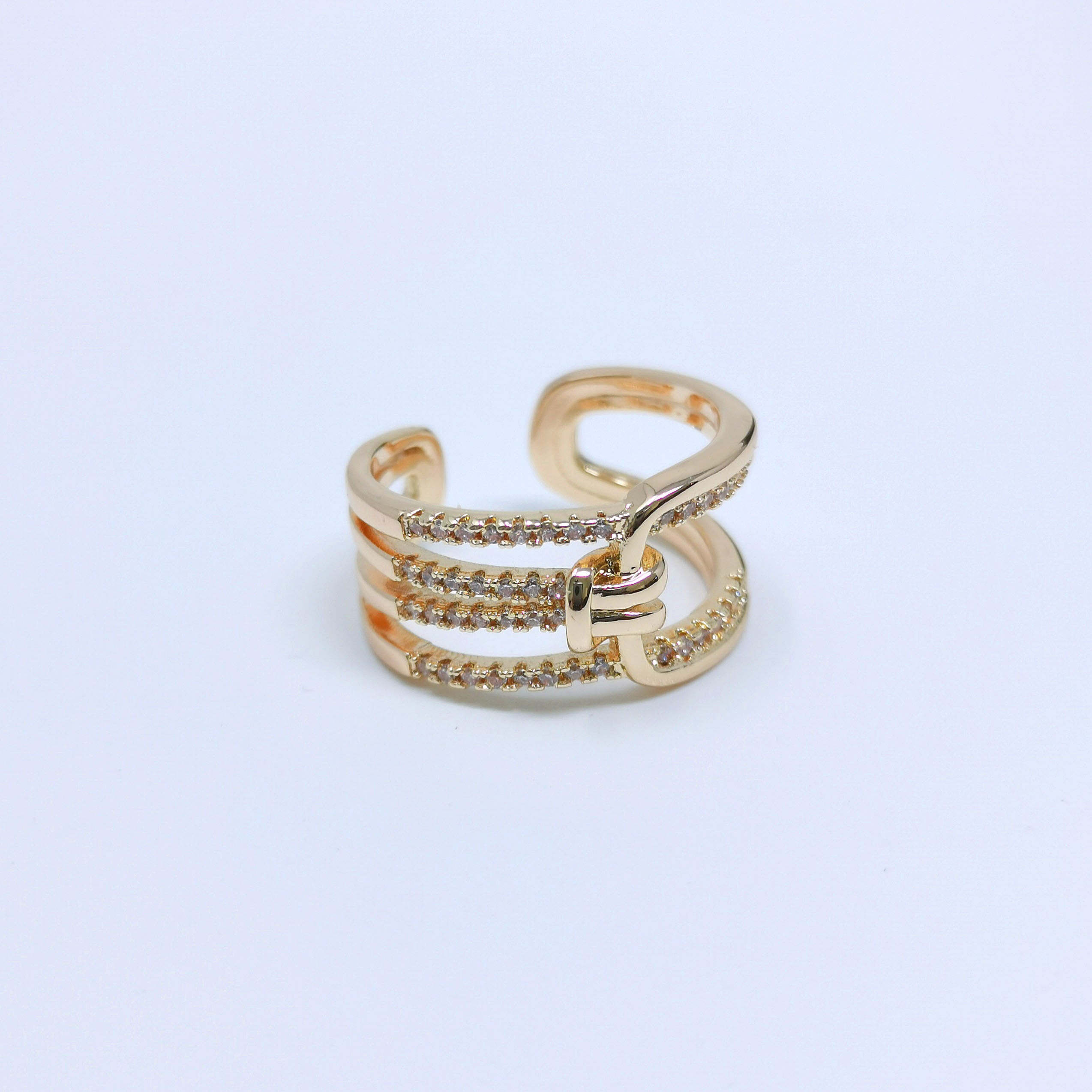 Crystal Belt Layer Gold Filled Adjustable Ring - R235 - DLUXCA