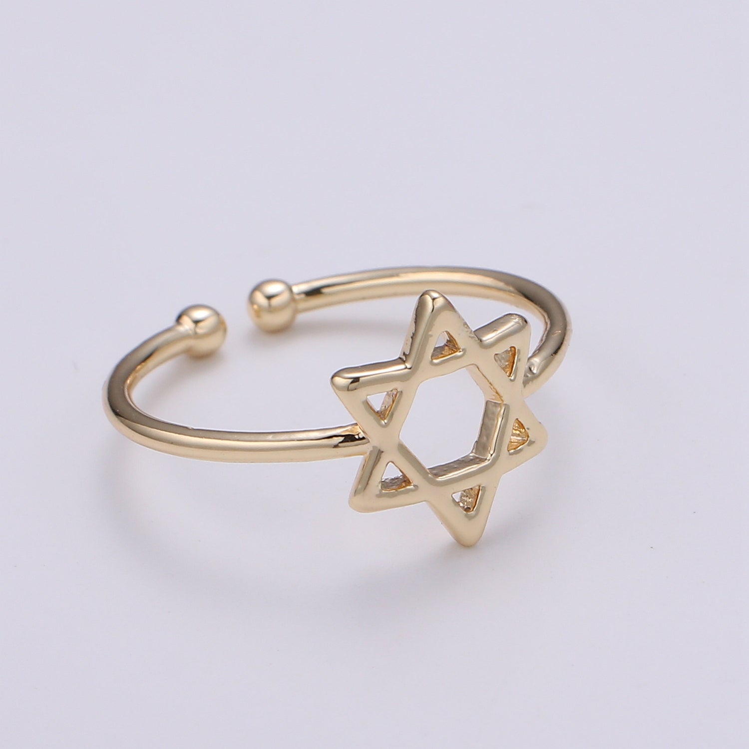 Hexagram Double Triangle Star Gold Filled Adjustable Ring - R253 - DLUXCA