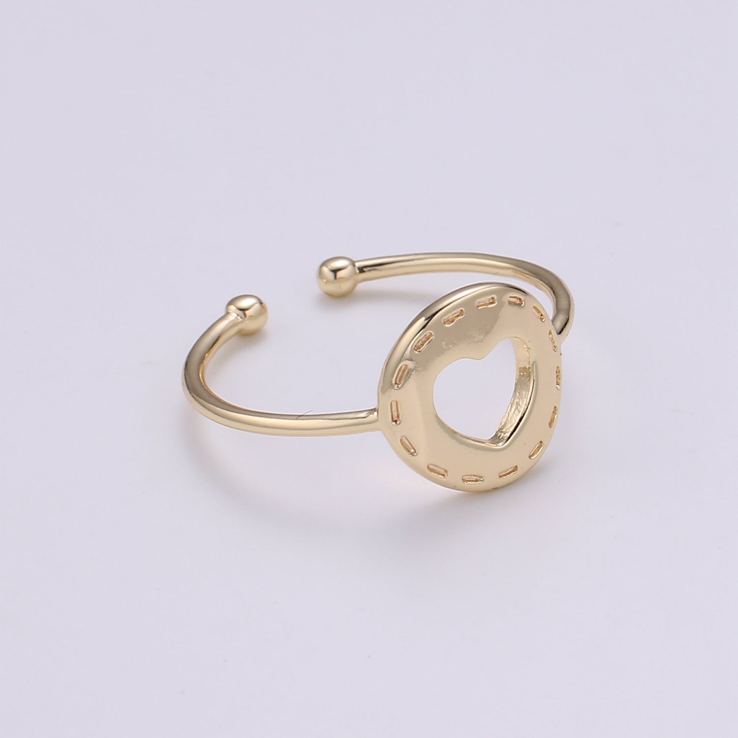 18K Gold Filled Heart Round Adjustable Ring - R264 - DLUXCA
