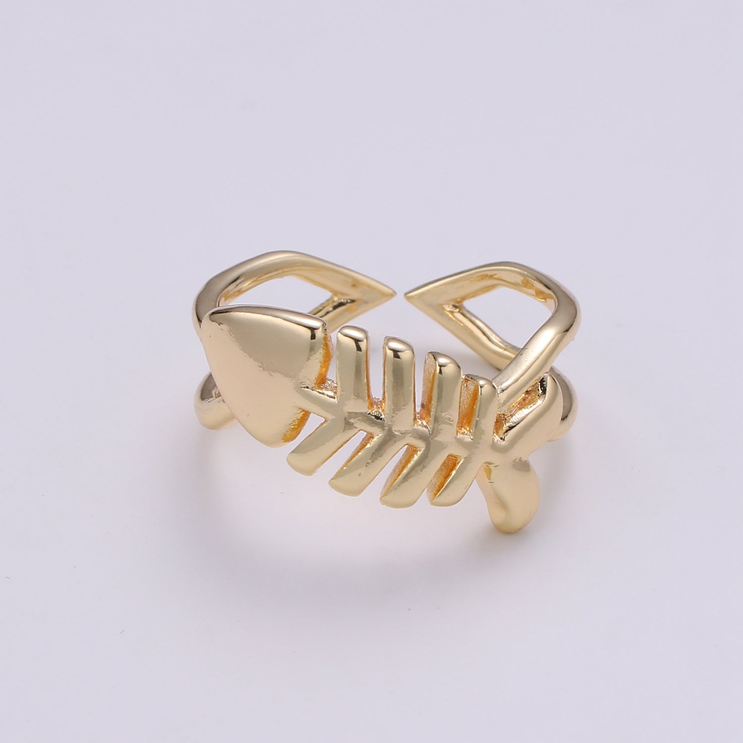 18K Gold Filled Fish Bone Adjustable Ring - R276 - DLUXCA