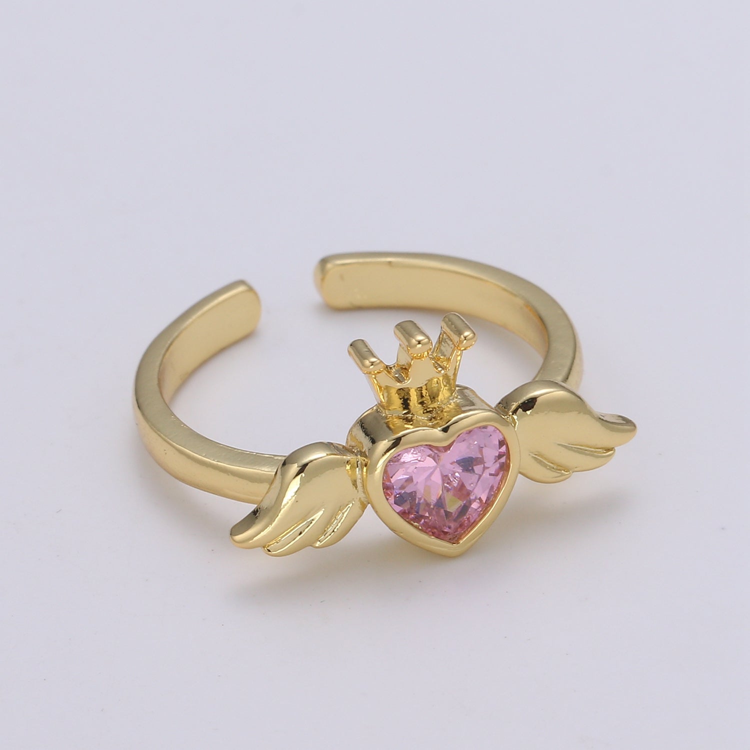 24K Gold Filled Romantic Heart Love Wings Adjustable Ring - R310-311 - DLUXCA