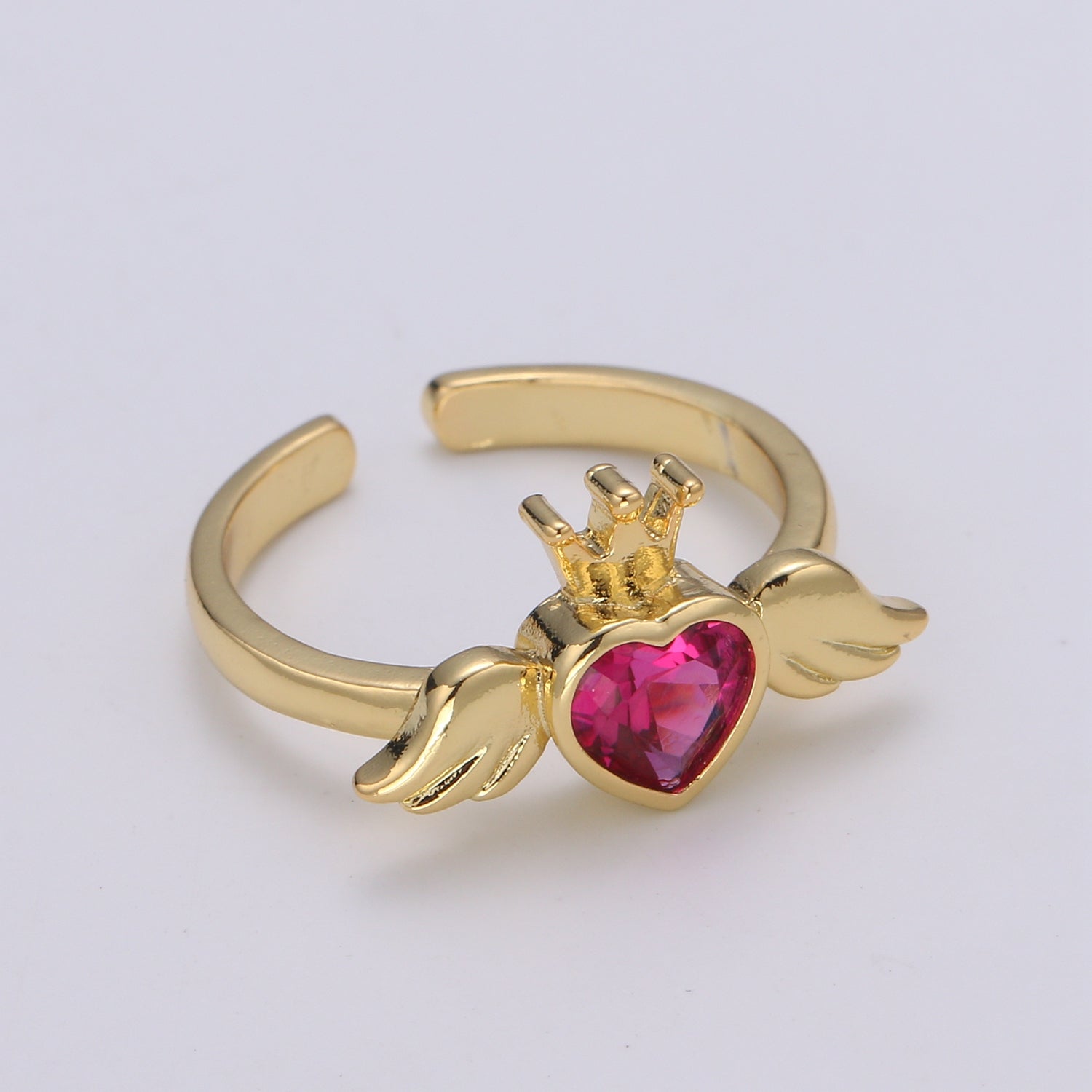 24K Gold Filled Romantic Heart Love Wings Adjustable Ring - R310-311 - DLUXCA