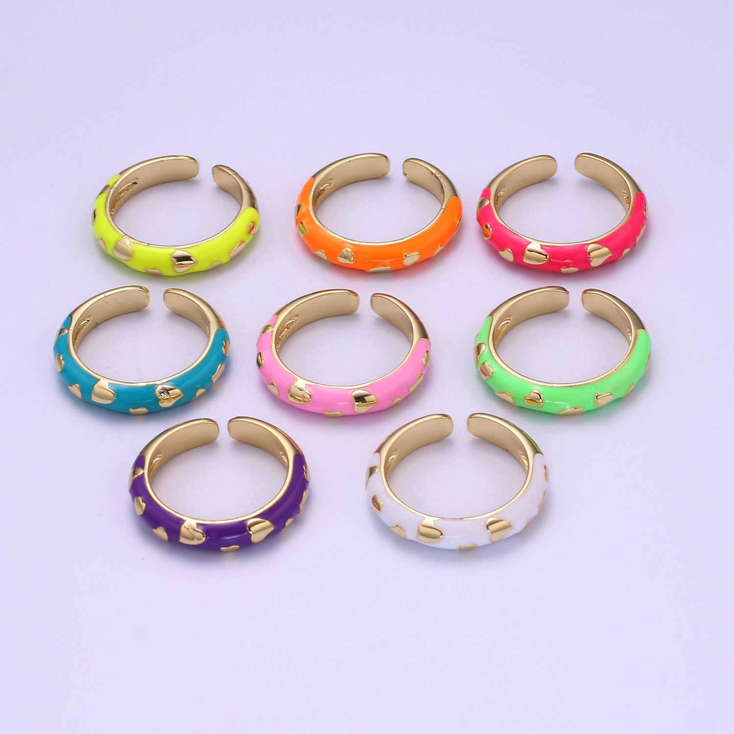 1x Dainty Colorful Enamel Ring Multicolor Enamel Band Heart Ring Stacking Open Ring Adjustable Ring Yellow Teal Pink Green White Neon Ring - DLUXCA