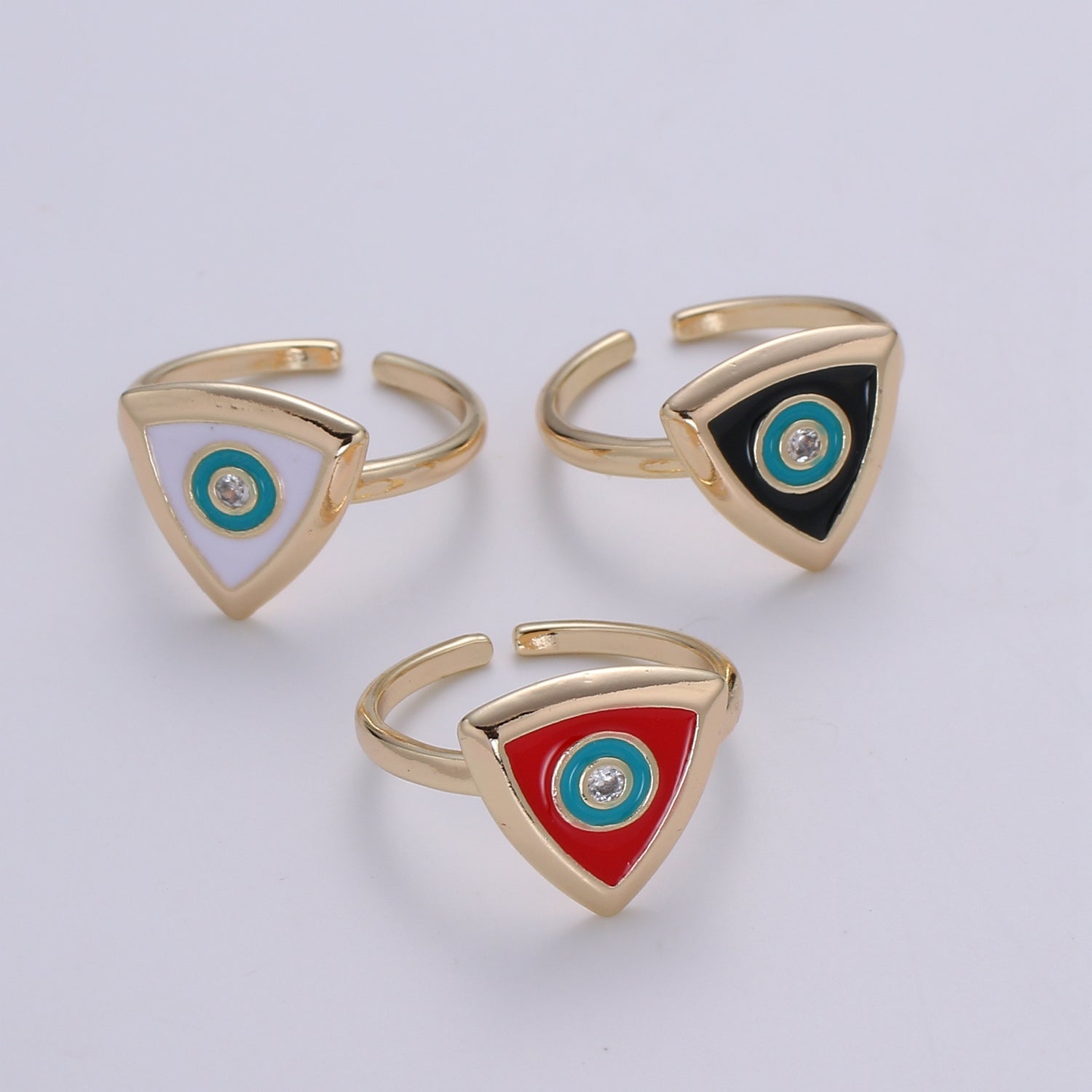 1x Evil Eye Ring ,Gold Open Adjustable Ring Minimalist Jewelry Enamel Triangle Ring Everyday Wear White Black Red - DLUXCA