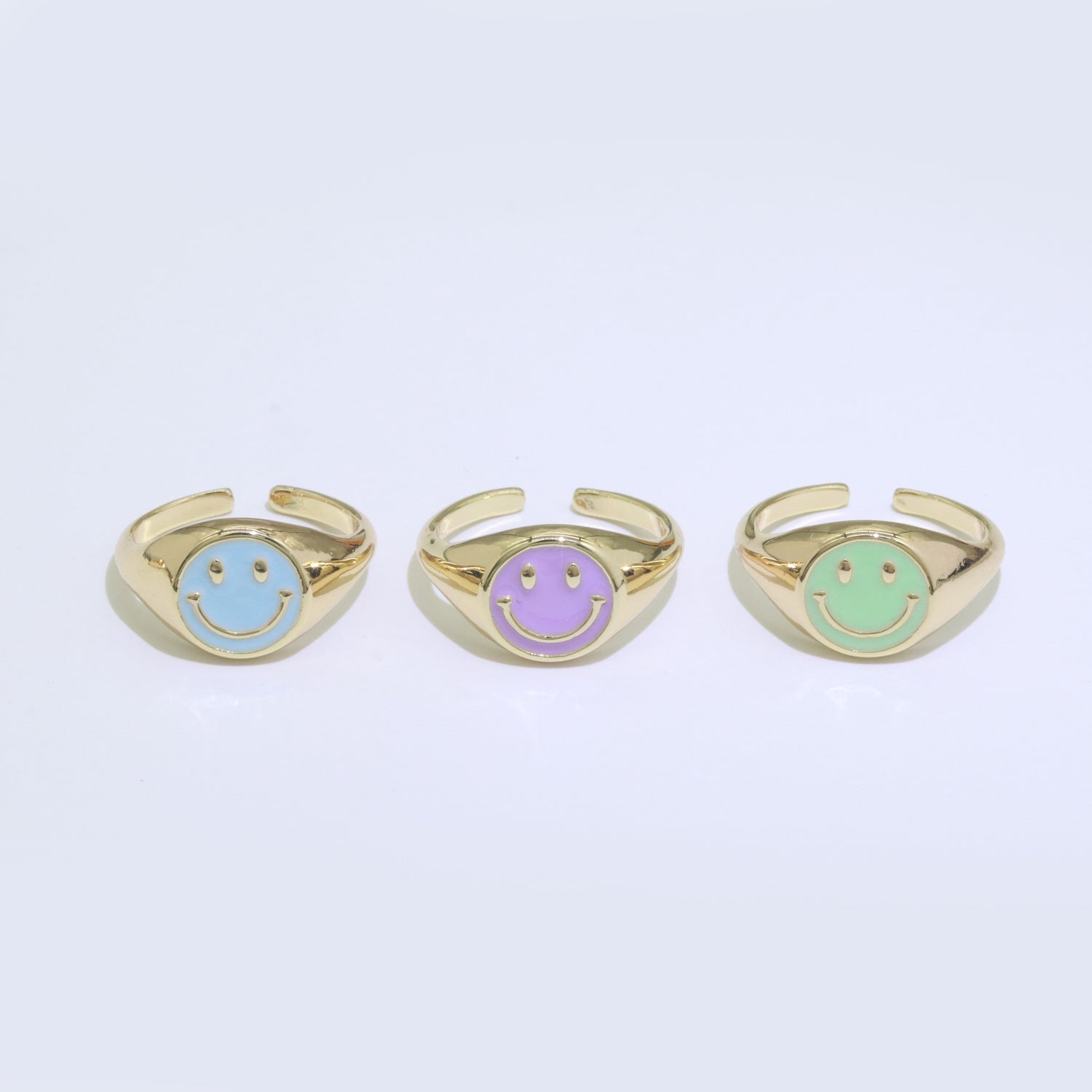 Gold Happy Face Ring • Smiley Face Ring • Enamel Epoxy Emoji Ring • Signet Ring• Birthday Gift y2k Jewelry for Teenager - DLUXCA