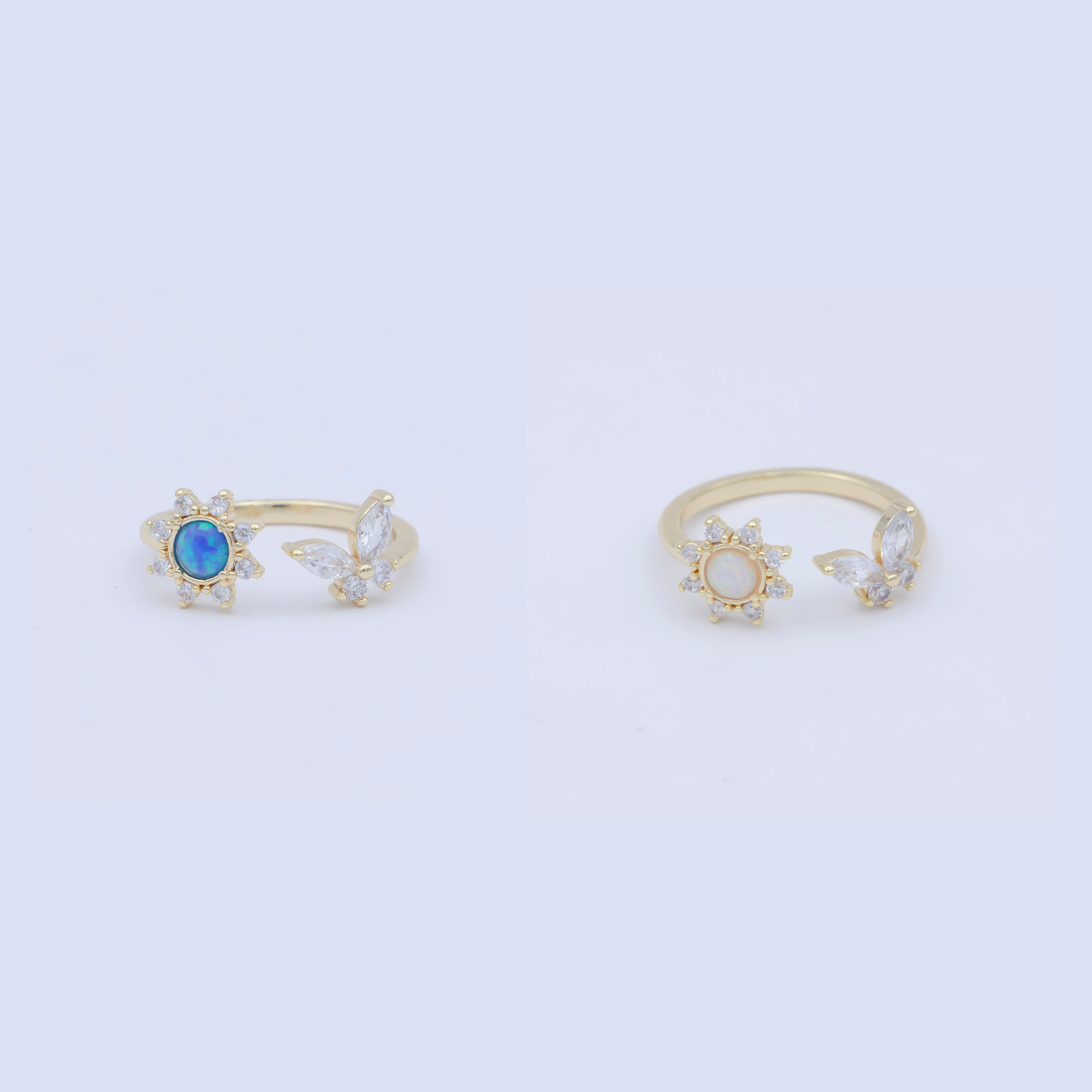 Dainty Opal Butterfly Ring Blue Clear Opal Mini Gold Filled Adjustable Ring - O482 - DLUXCA