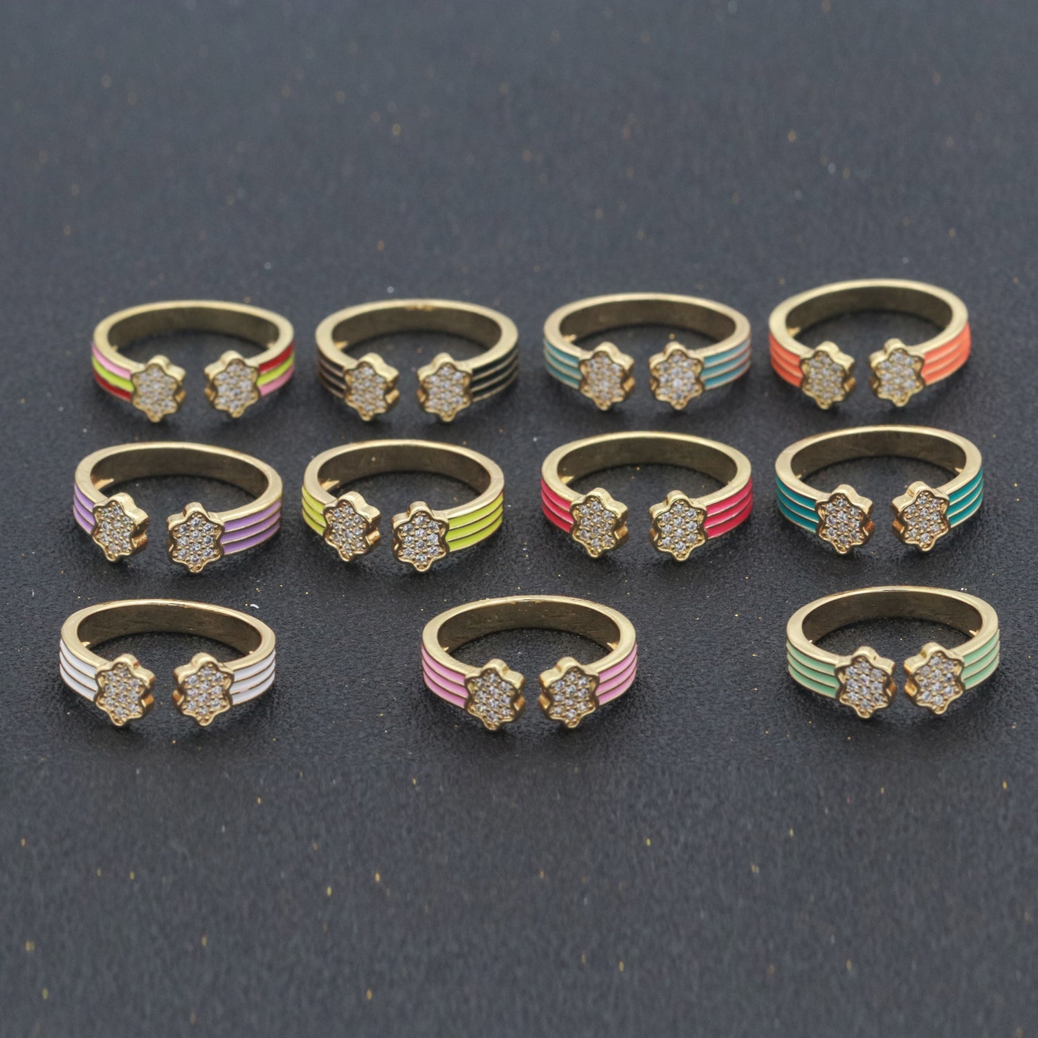 1X CZ Colorful Enamel Rings Gold Rainbow Sky Cloud Statement Ring, Chunky Stackable Open Adjustable Ring Pink White black Green Yellow - DLUXCA