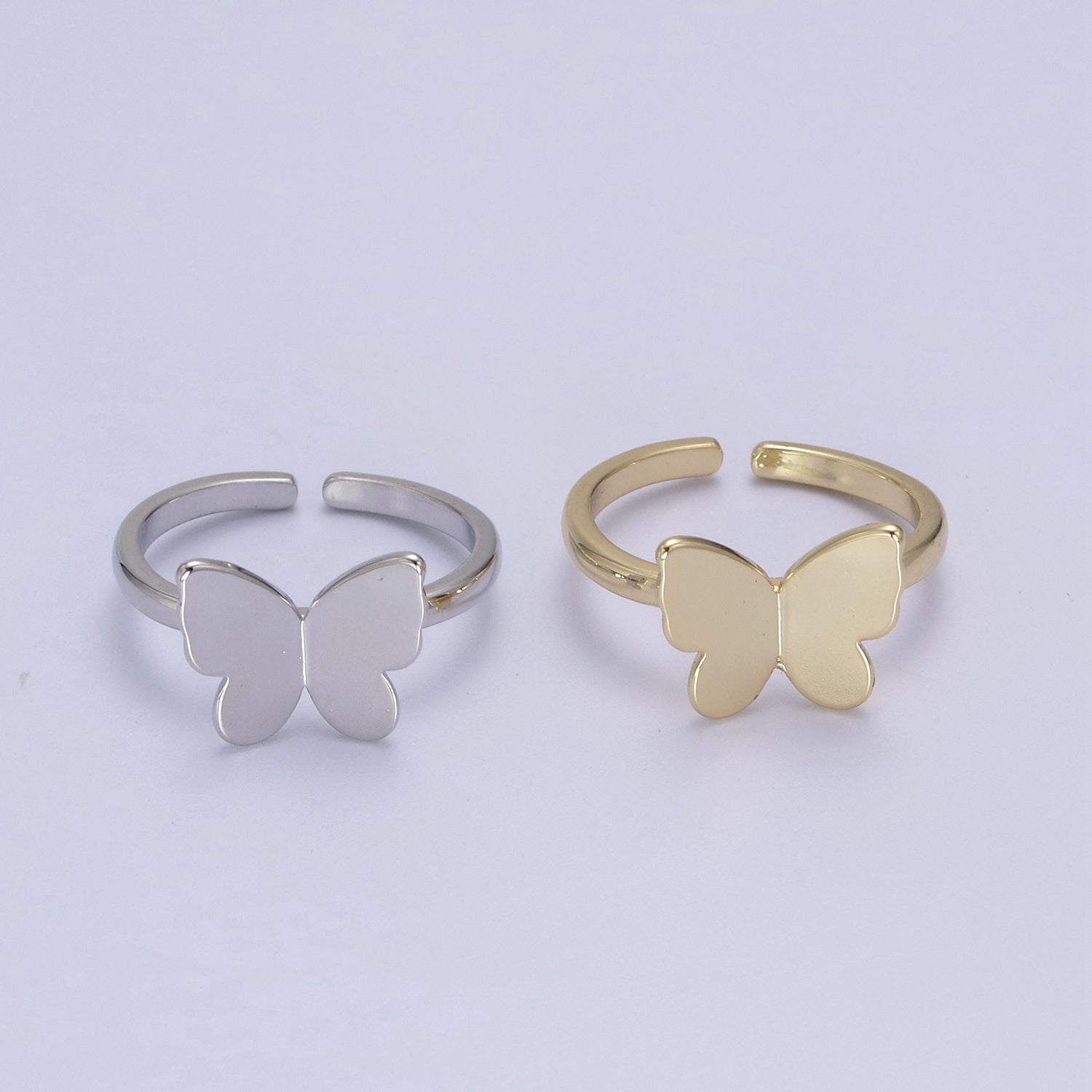 Minimalist 24K Gold Filled Mariposa Butterfly Open Adjustable Ring in Gold & Silver U446 U447 - DLUXCA