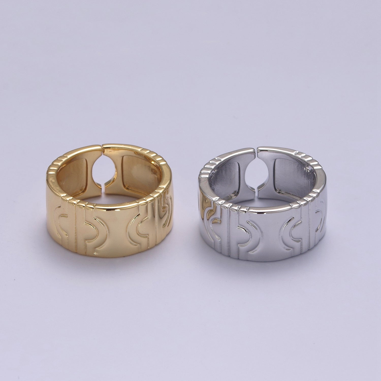 24K Gold Filled Geometric Abstract Thick Rings, Carved Circle Statement Rings in Gold & Silver S-319 - DLUXCA