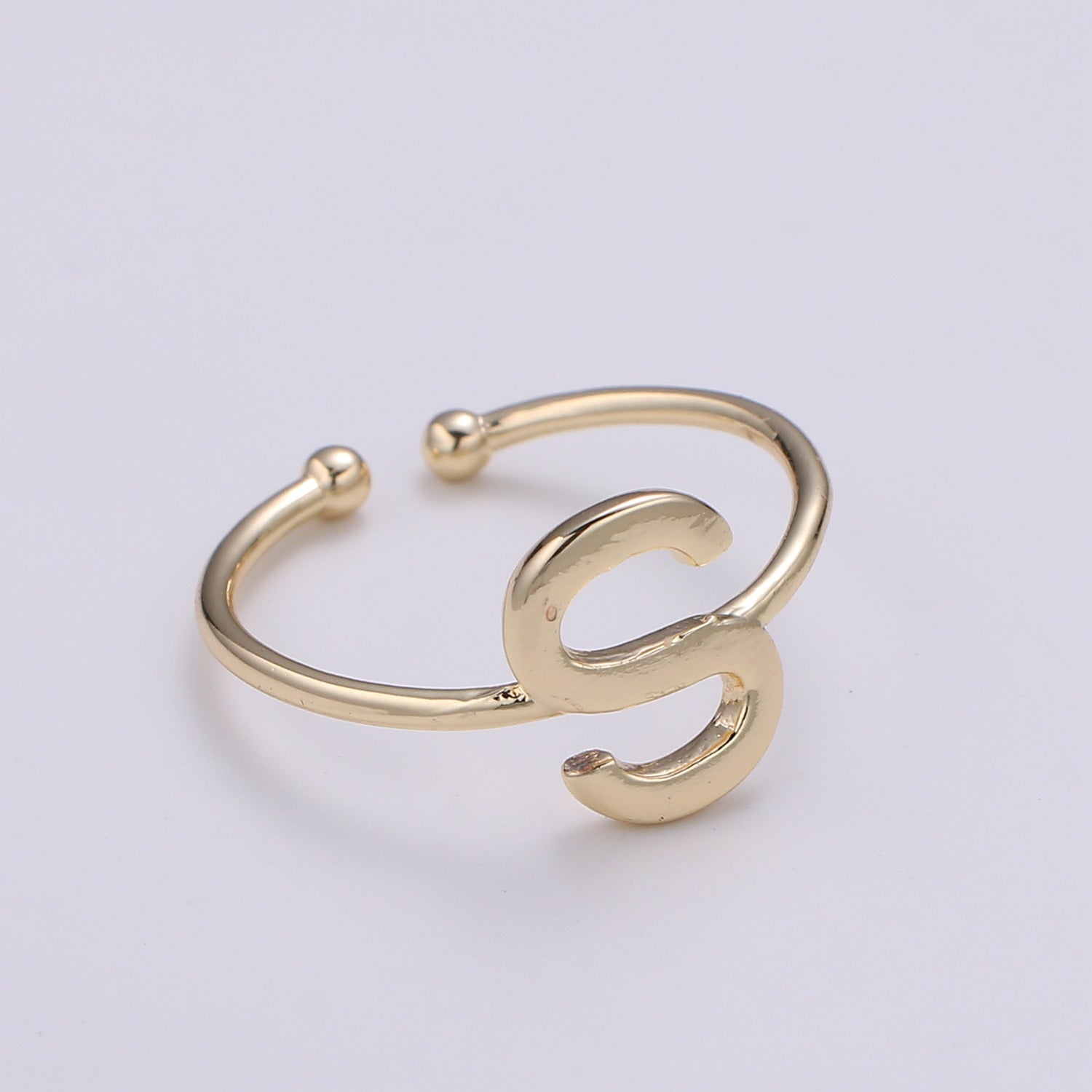 1pc S Initial 18k Gold Ring, Adjustable Gold Curb Ring, Simple Alphabet Ring, Valentine Ring- 284 - DLUXCA