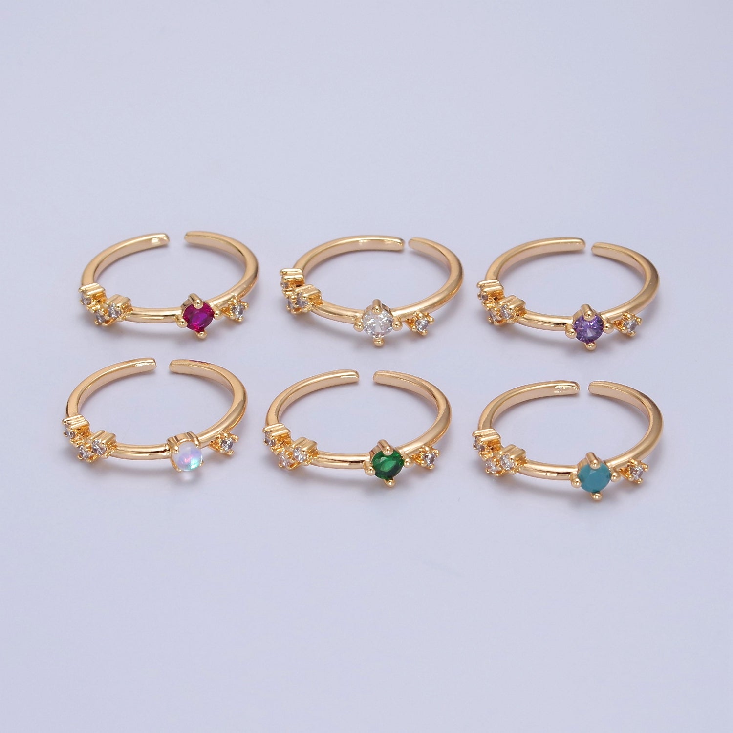 Dainty Multi-Stone Ring • Gold Band Cz Birthstone Ring V-302 V-307 - DLUXCA