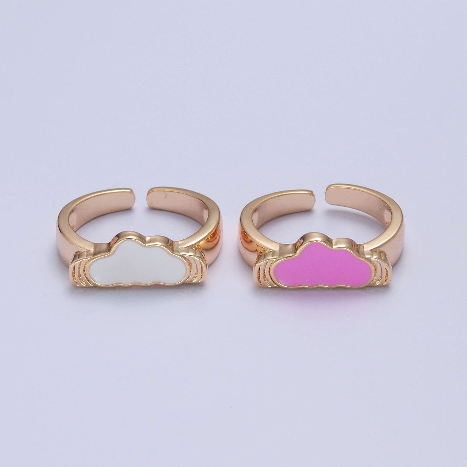 Adjustable kawaii ring with a White Cloud Ring Pink Enamel Ring Open V-460 V-461 - DLUXCA