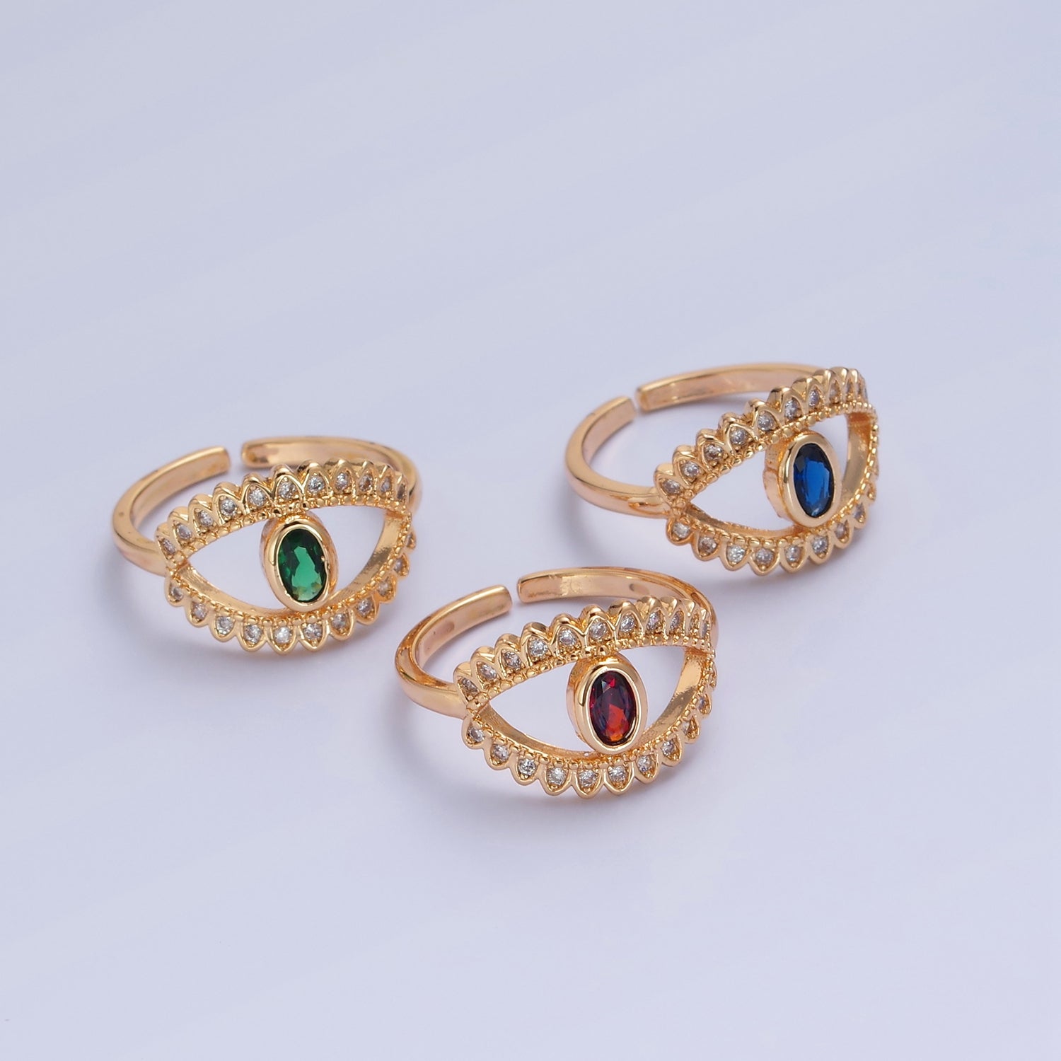 Gold Evil Eye Diamond Ring, Evil Eye Protection Ring, Greek Statement Rings, Trendy Ring V-484 V-485 V-486 - DLUXCA