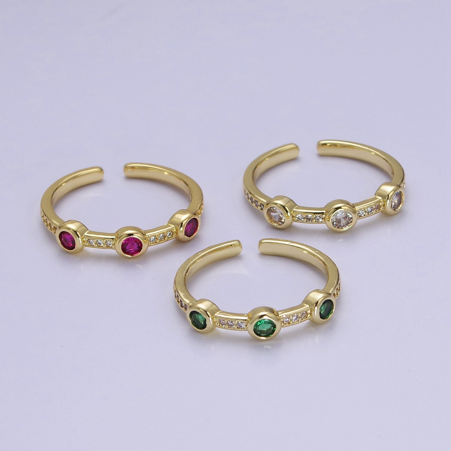 Dainty pink green clear stone ring stackable ring cubic cz gold ring v-260-v-261-v-262 - DLUXCA