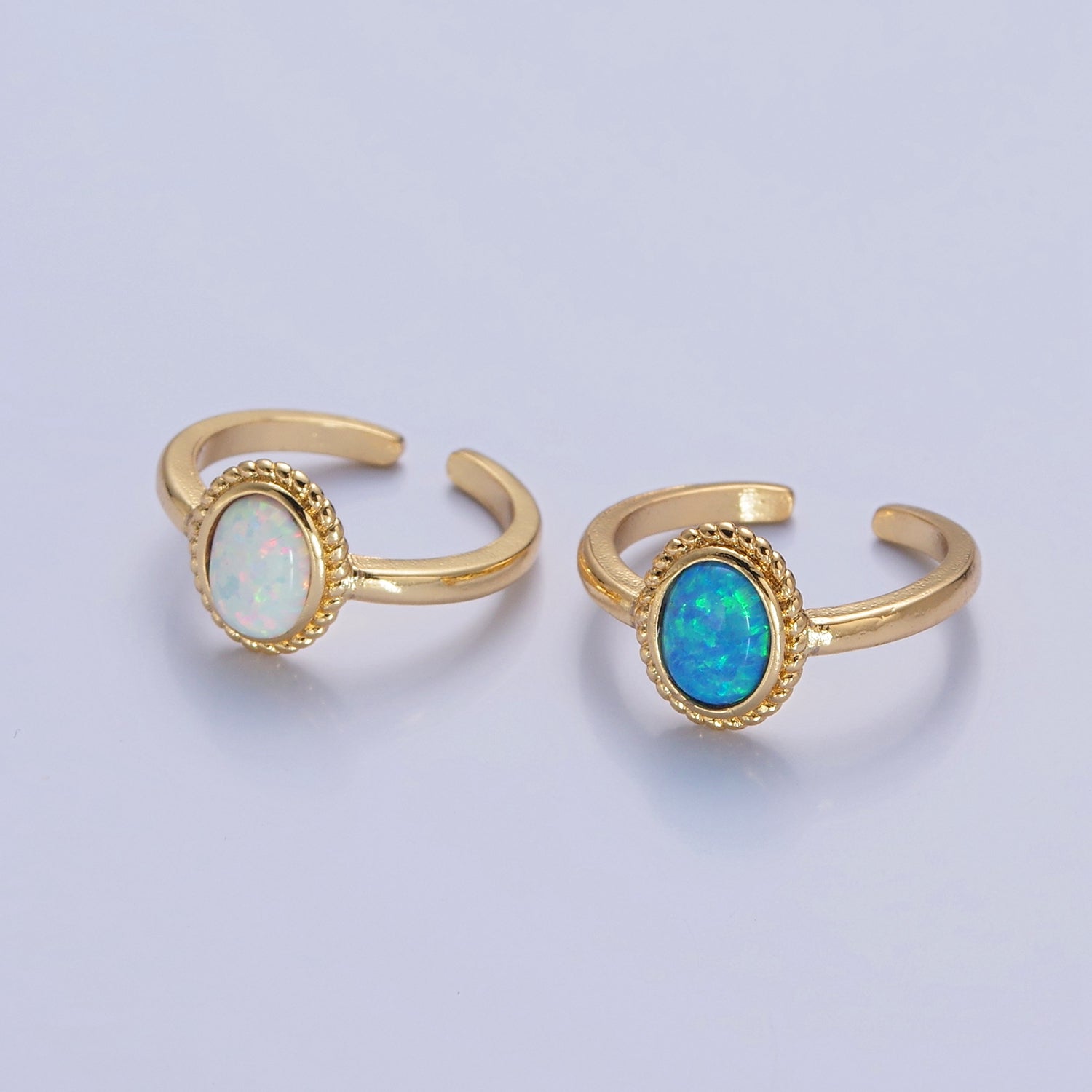 Ocean Blue Opal Gold Vintage Style Ring V-462 V-463 - DLUXCA