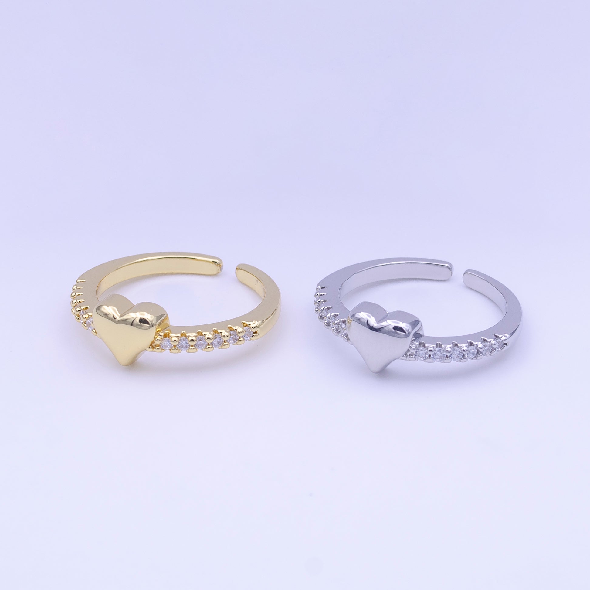 Minimalist Heart Love Micro Paved CZ Band Adjustable Ring in Gold & Silver | Y427 Y428 - DLUXCA